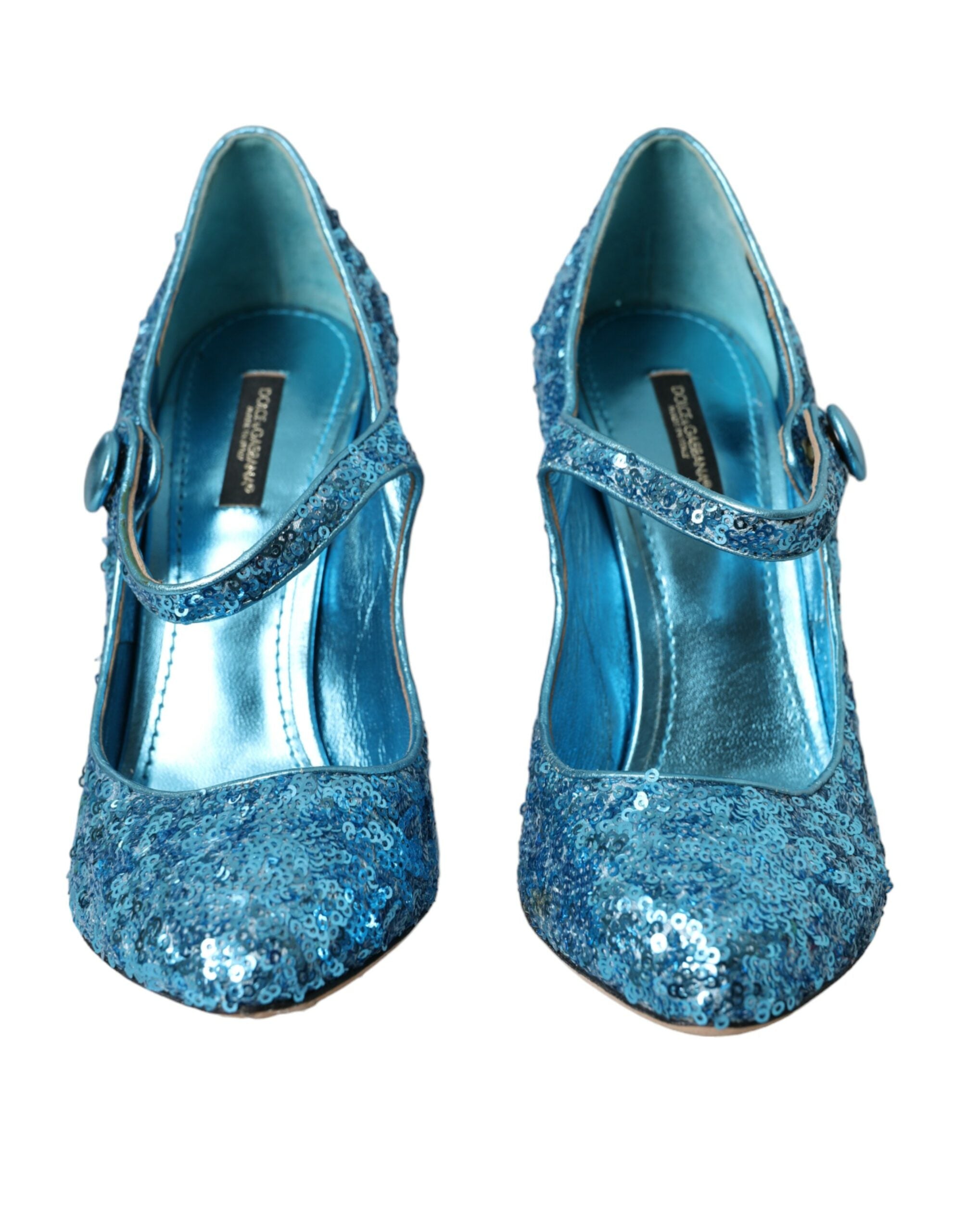 Dolce & Gabbana Blau Pailletten Mary Jane Pumps High Heels Schuhe-2