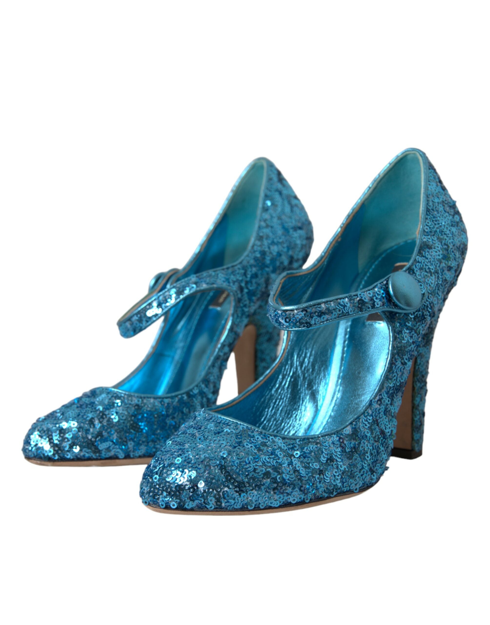 Dolce & Gabbana Blau Pailletten Mary Jane Pumps High Heels Schuhe-3