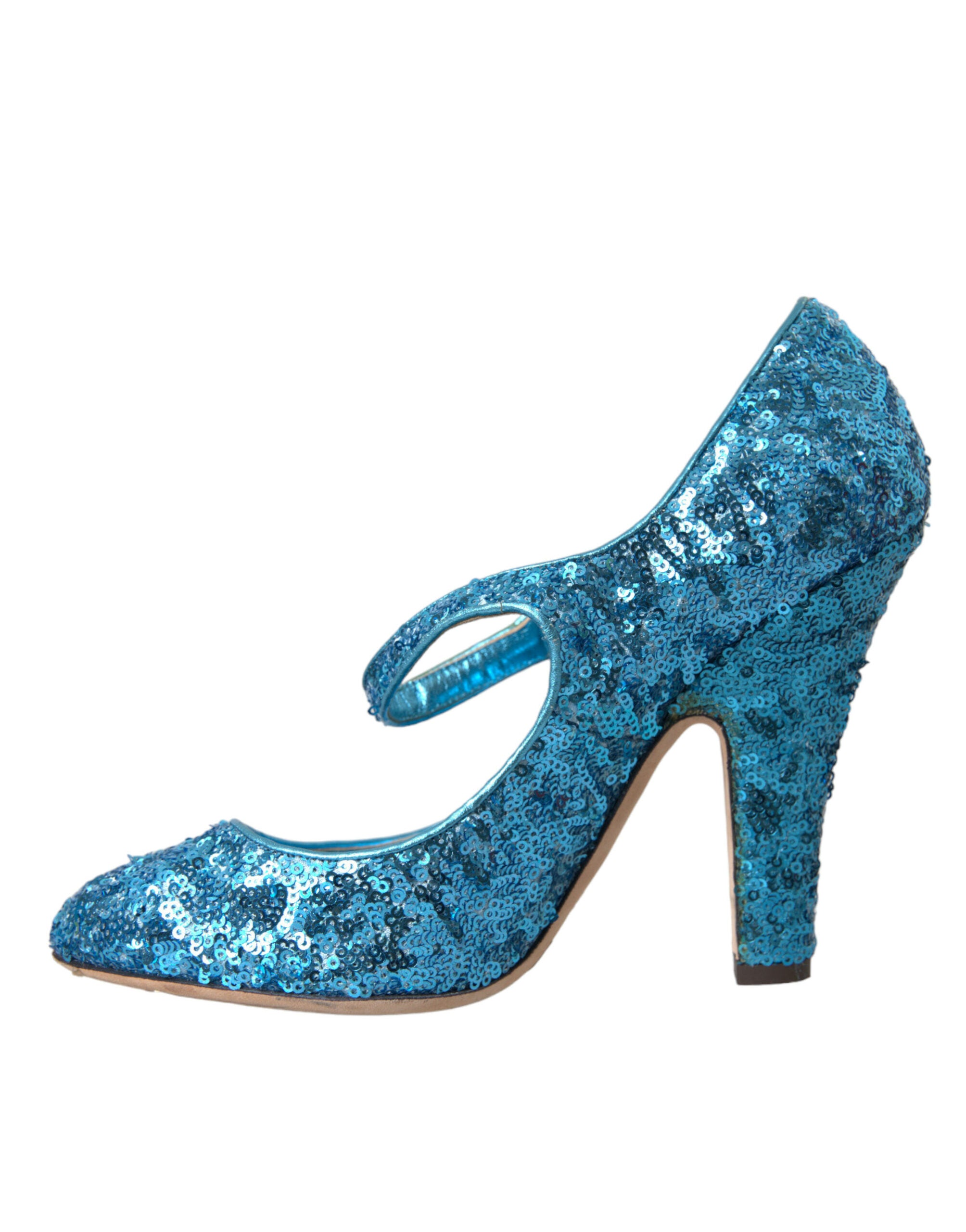 Dolce & Gabbana Blau Pailletten Mary Jane Pumps High Heels Schuhe-5