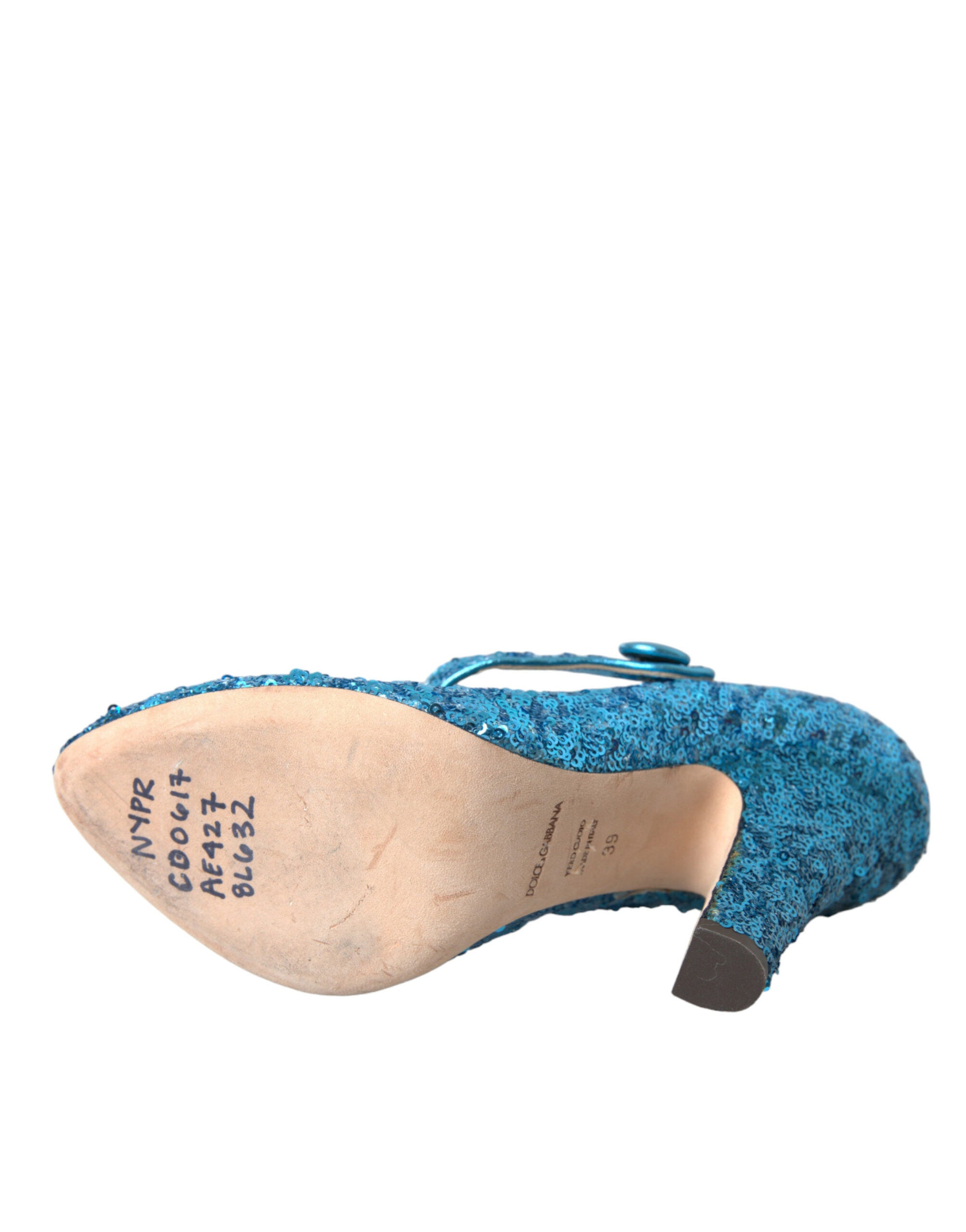 Dolce & Gabbana Blau Pailletten Mary Jane Pumps High Heels Schuhe-6