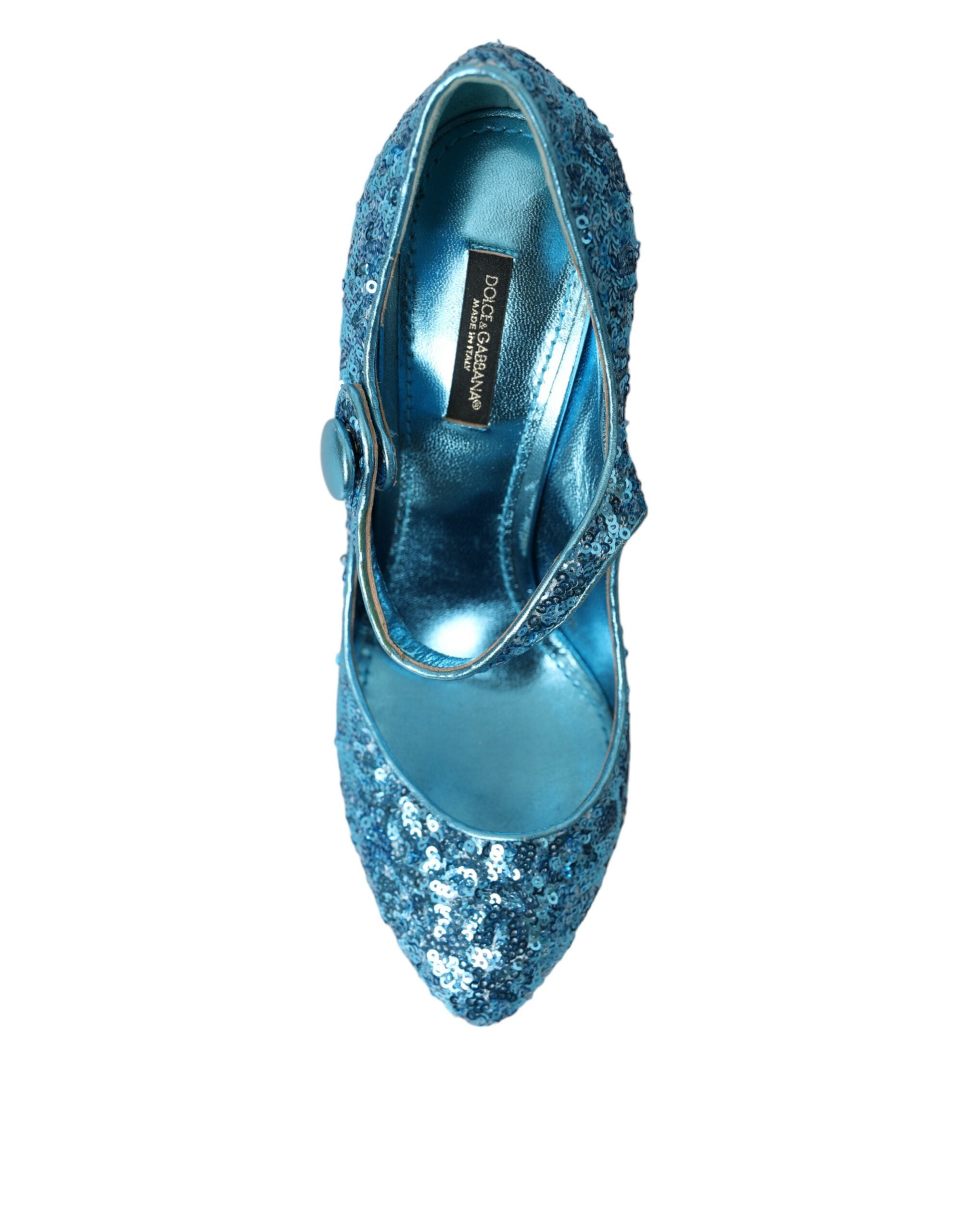 Dolce & Gabbana Blau Pailletten Mary Jane Pumps High Heels Schuhe-8