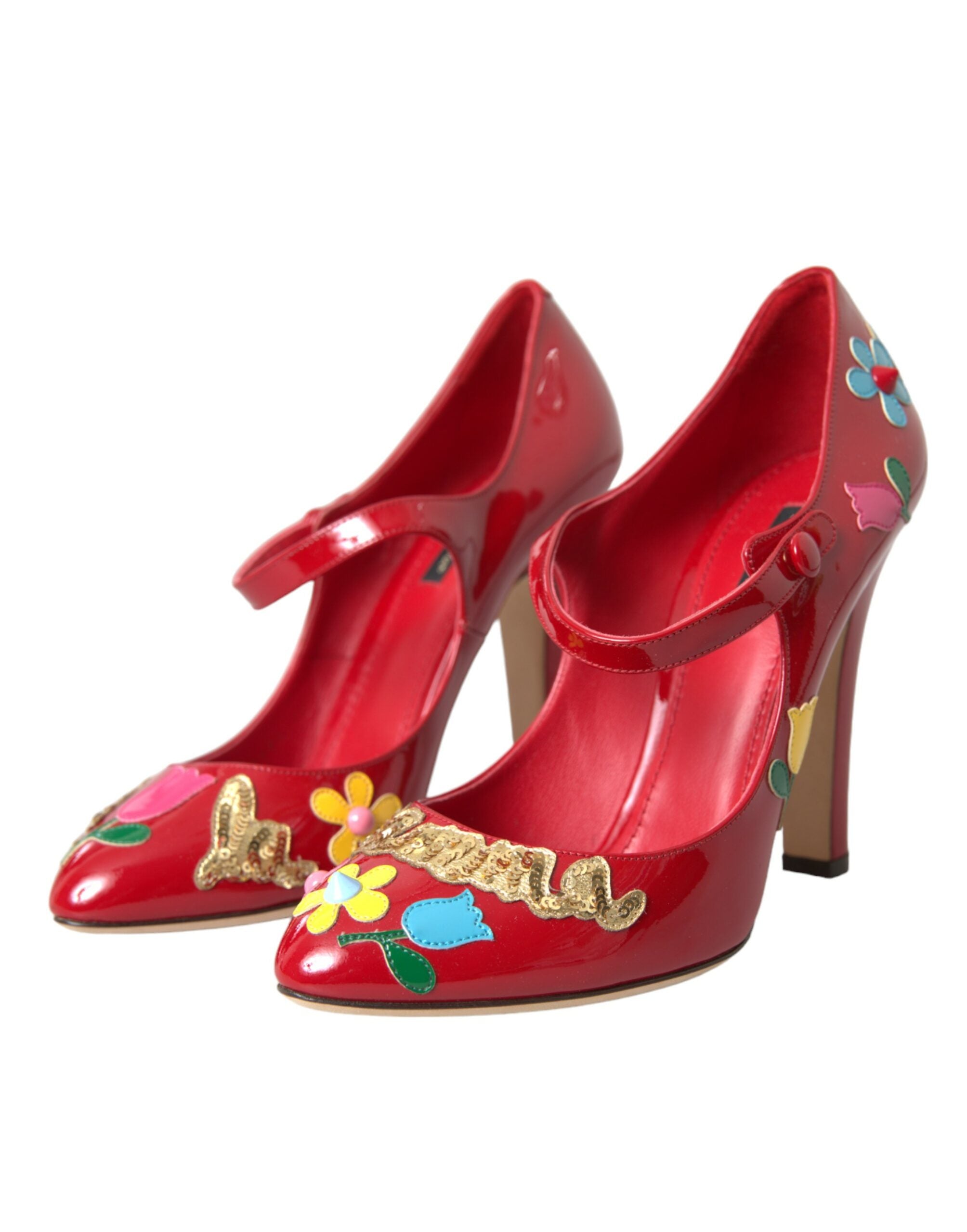 Zapatos de tacón Mary Jane con adornos de cuero rojo de Dolce & Gabbana-3