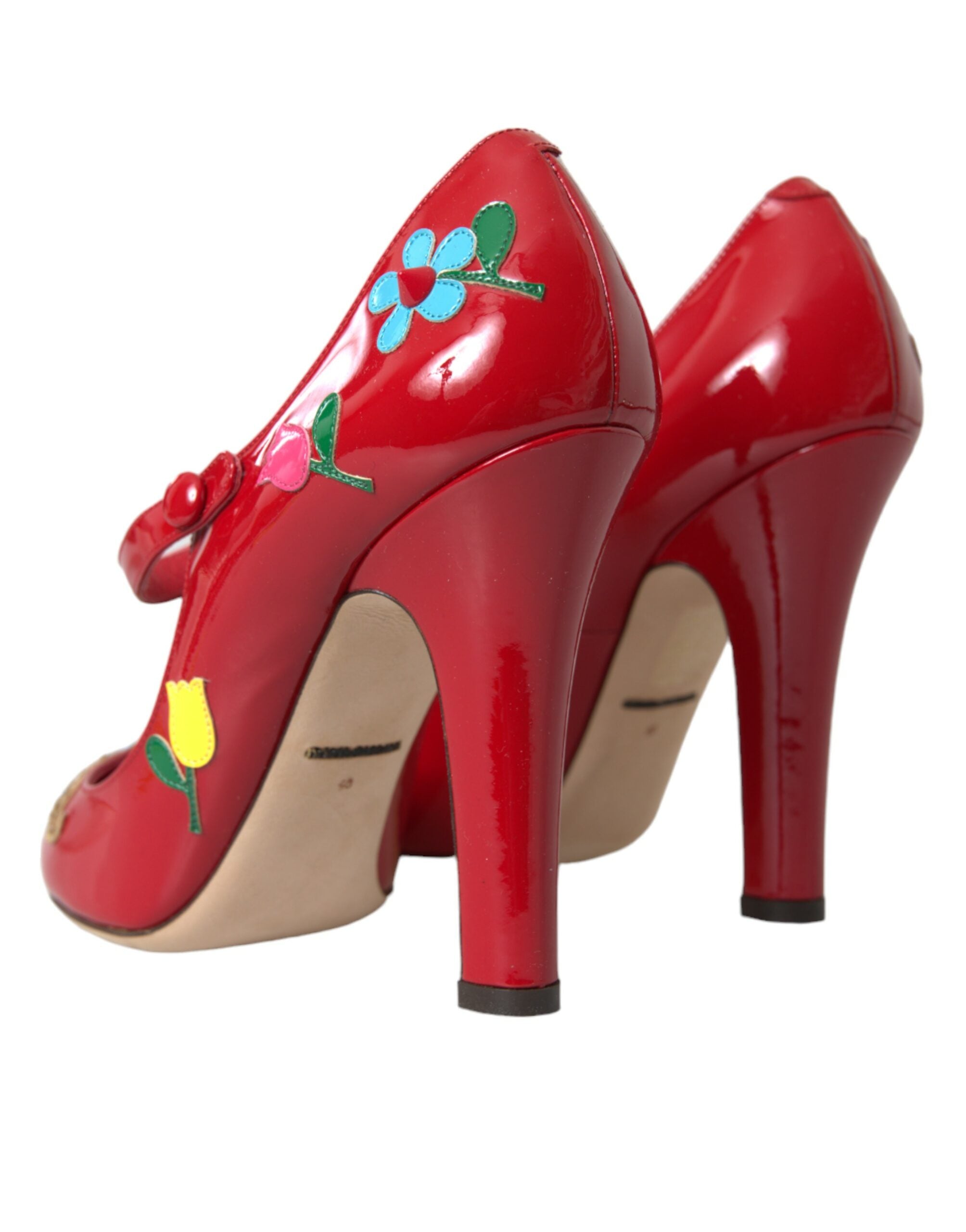 Zapatos de tacón Mary Jane con adornos de cuero rojo de Dolce & Gabbana-4