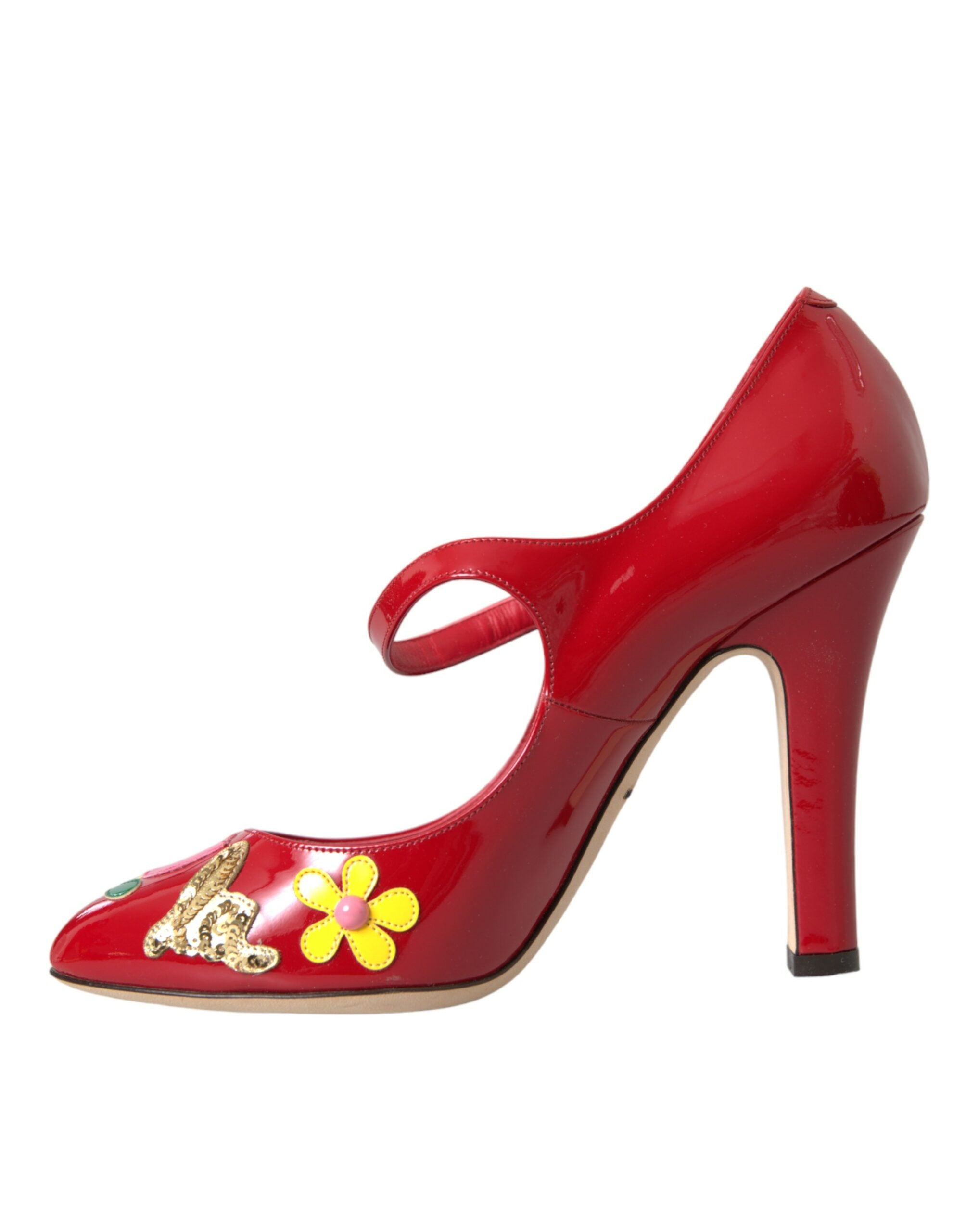 Zapatos de tacón Mary Jane con adornos de cuero rojo de Dolce & Gabbana-5