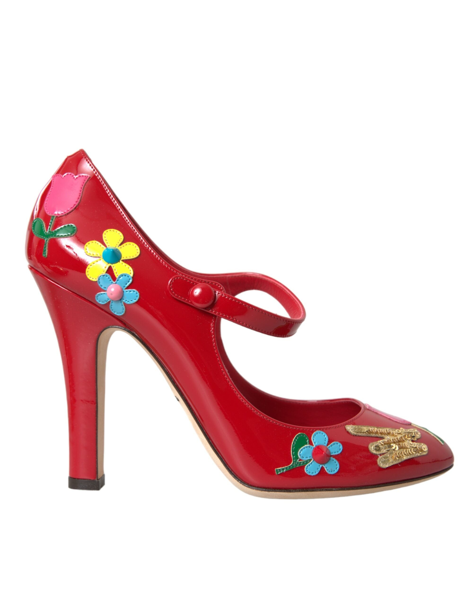 Zapatos de tacón Mary Jane con adornos de cuero rojo de Dolce & Gabbana-1