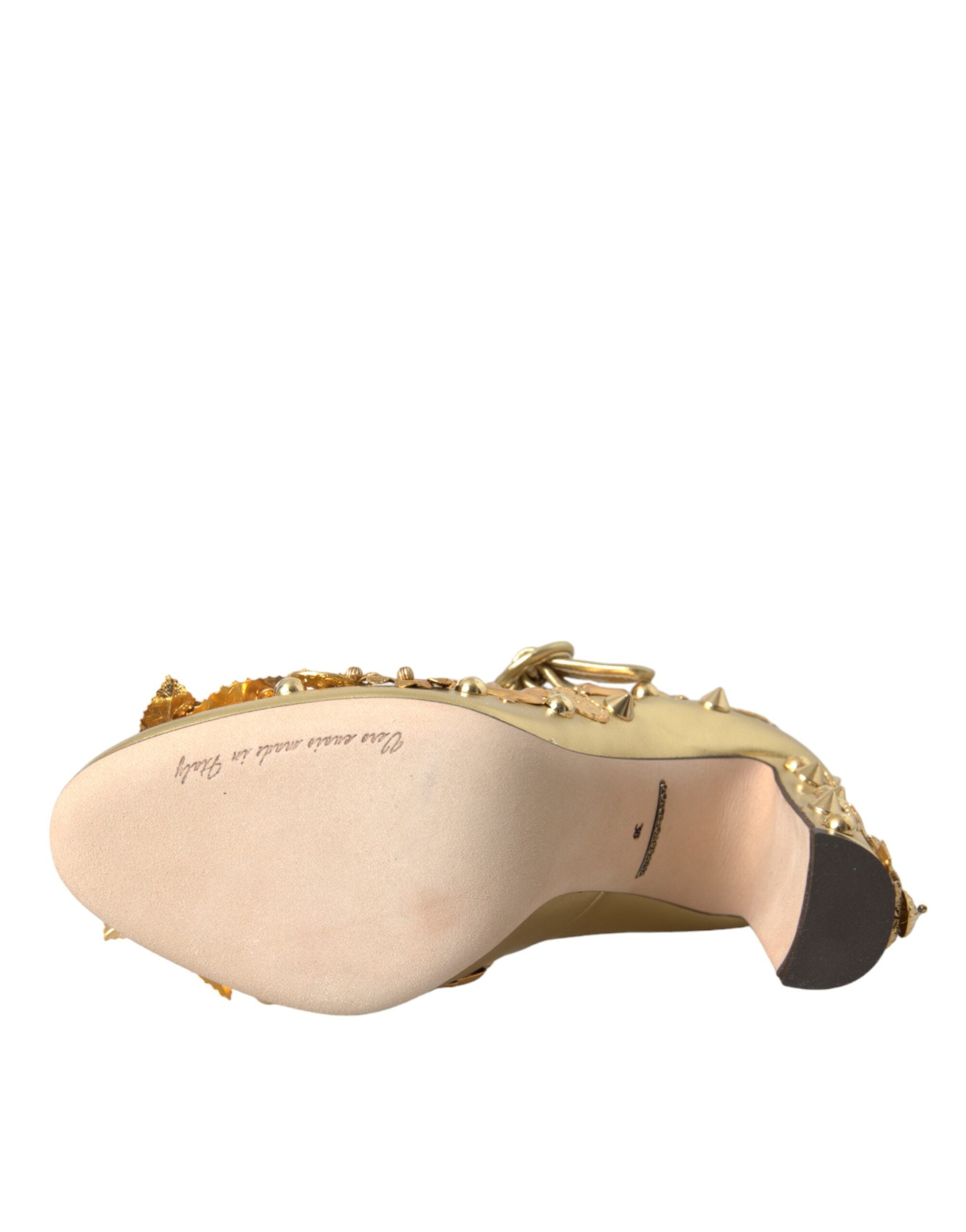 Dolce & Gabbana Gold Leder Kristall Mary Janes Pumps Schuhe-6