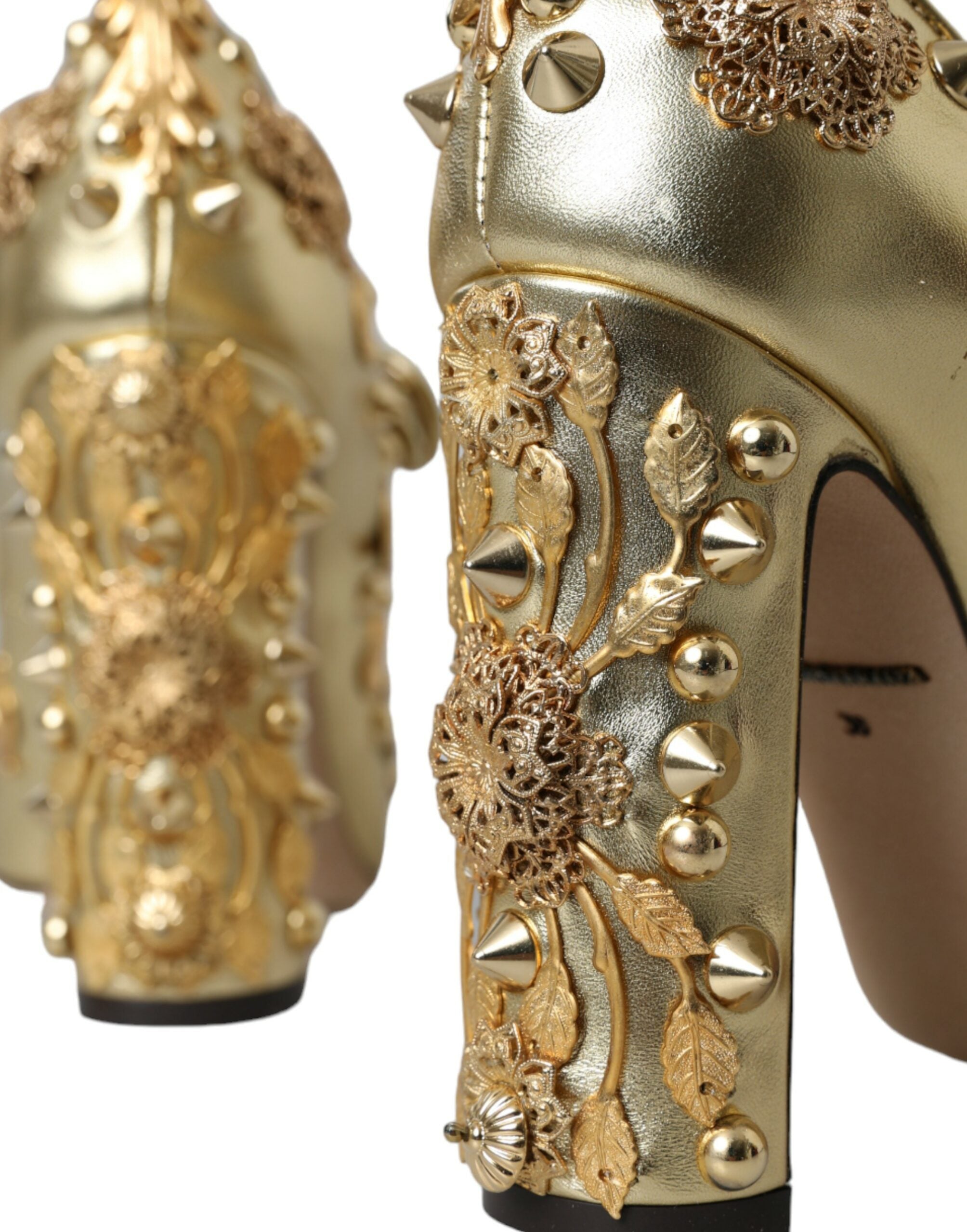 Dolce & Gabbana Gold Leder Kristall Mary Janes Pumps Schuhe-7