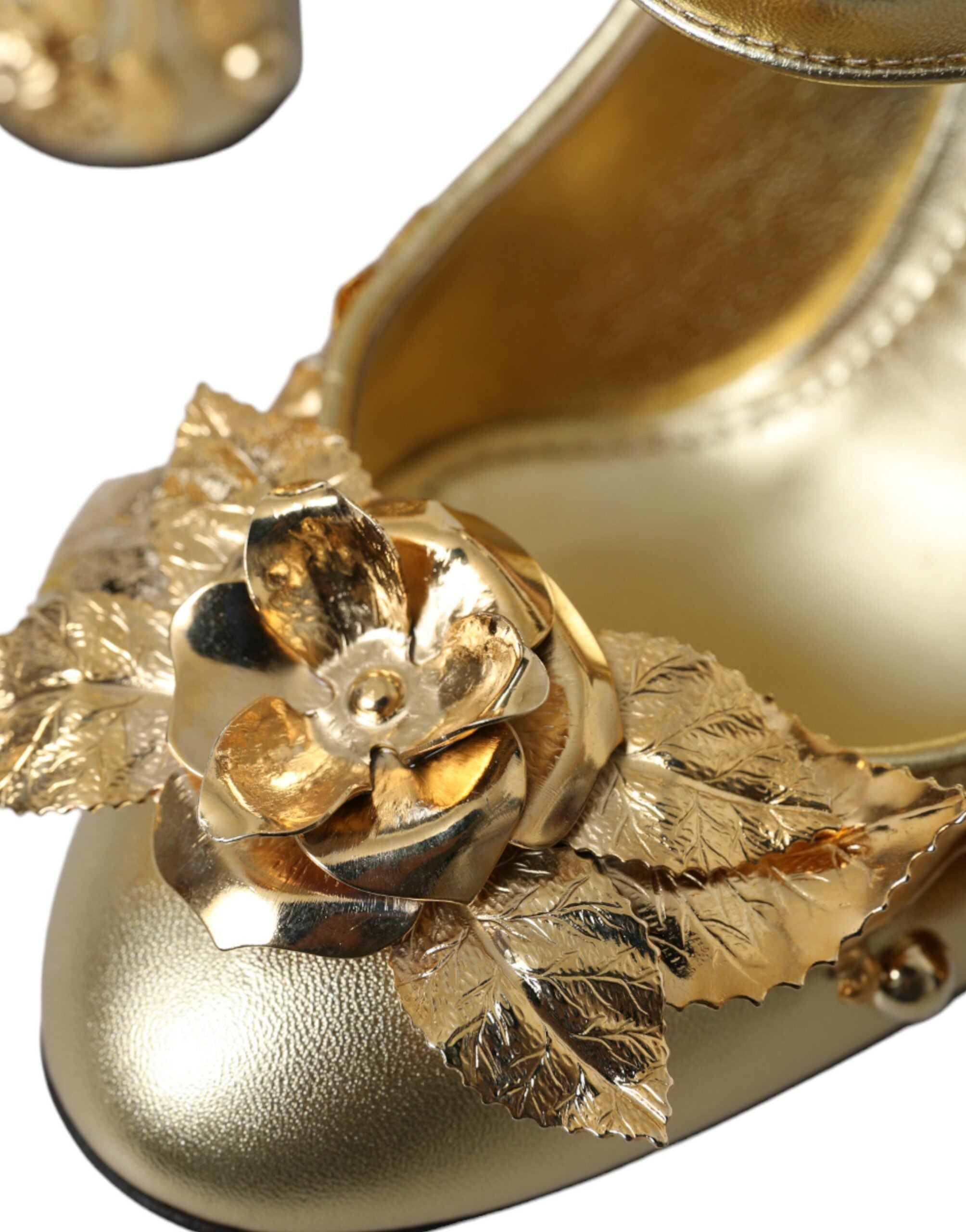 Dolce & Gabbana Gold Leder Kristall Mary Janes Pumps Schuhe-8