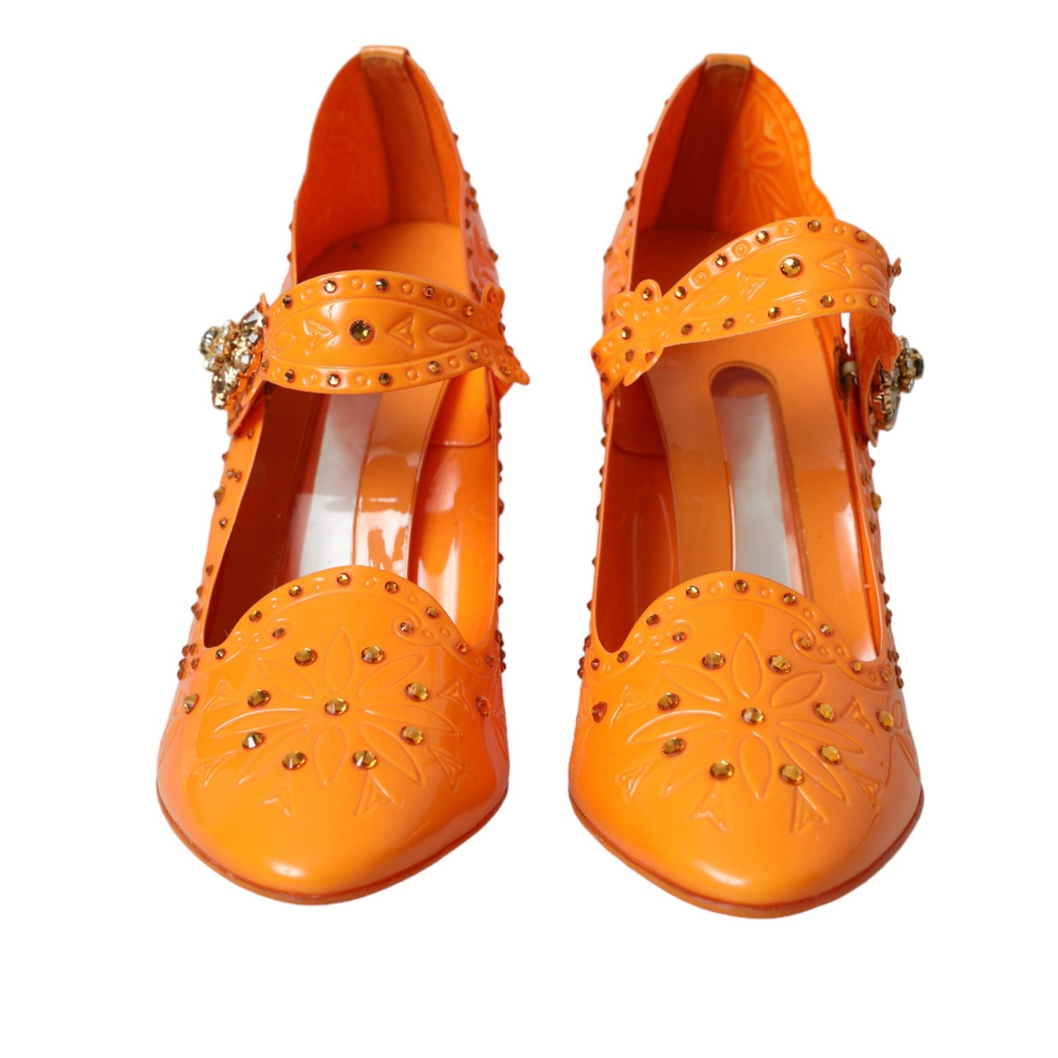 Zapatos de tacón con cristales y estampado floral de la Cenicienta en color naranja de Dolce & Gabbana-2