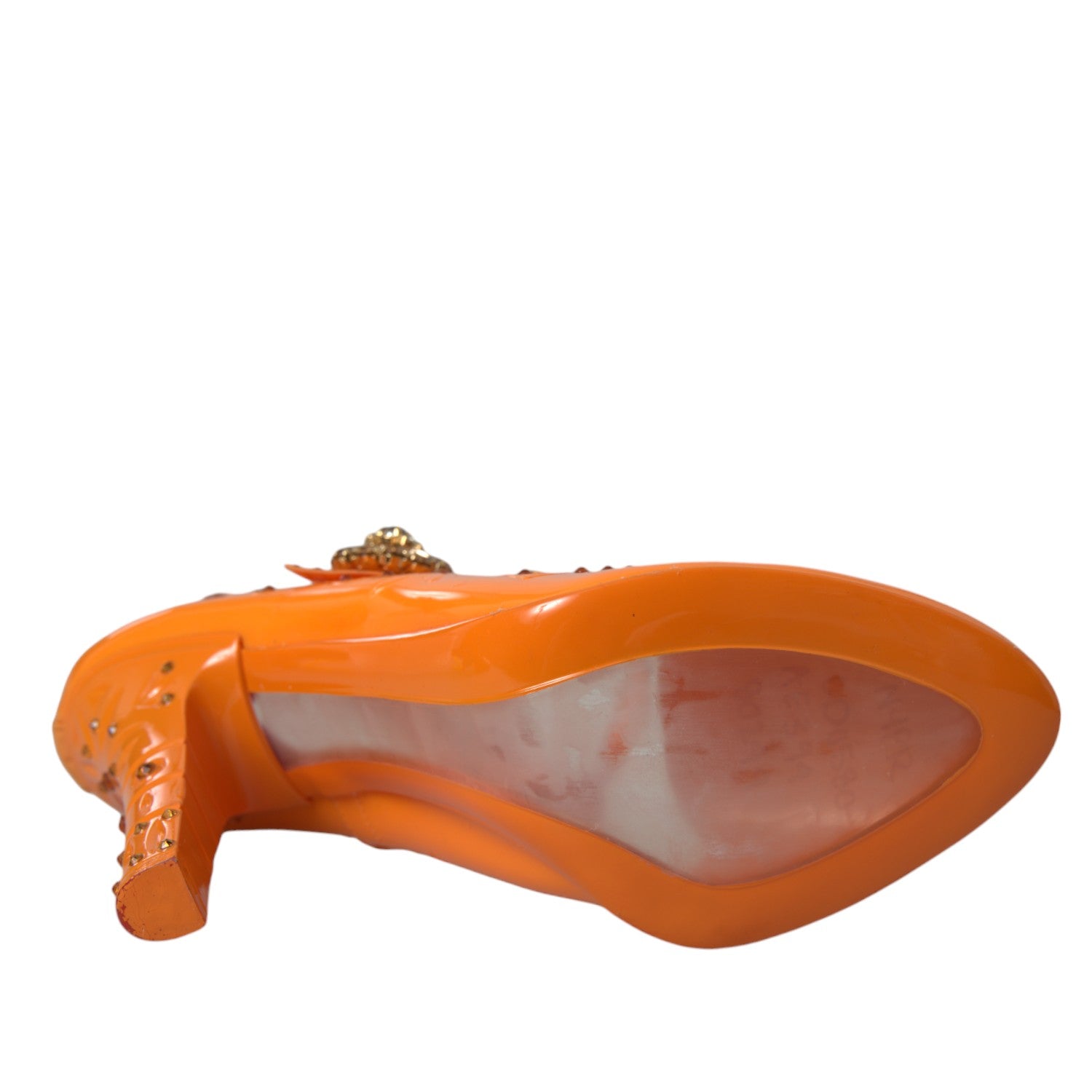 Zapatos de tacón con cristales y estampado floral de la Cenicienta en color naranja de Dolce & Gabbana-6