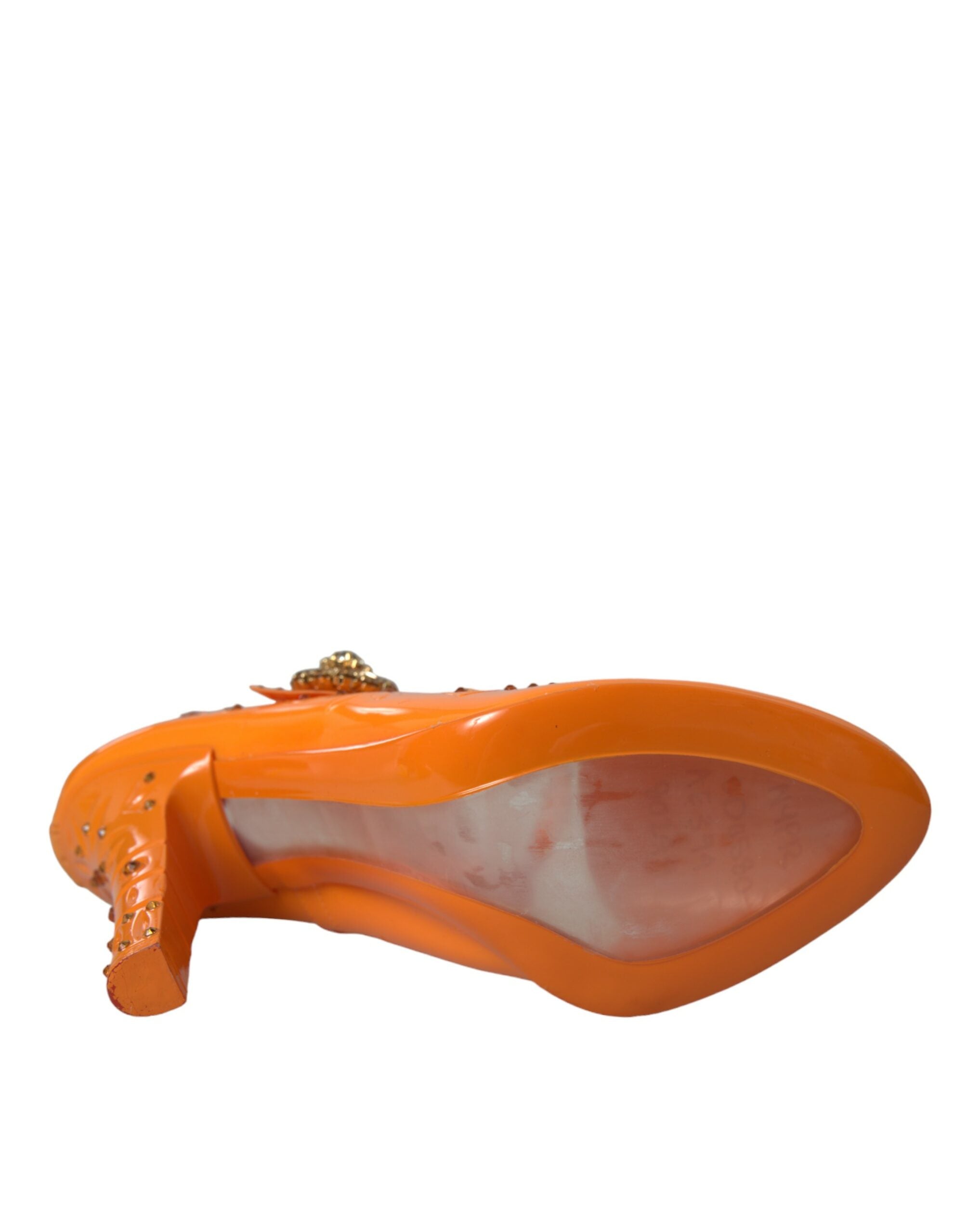 Zapatos de tacón con cristales y estampado floral de la Cenicienta en color naranja de Dolce & Gabbana-7