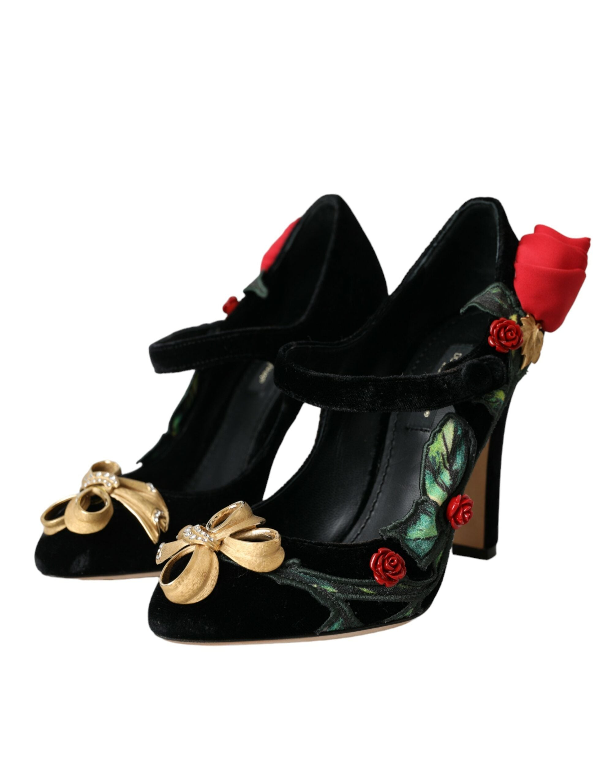 Dolce & Gabbana Black Rose Crystal Brooch Mary Jane Shoes-3