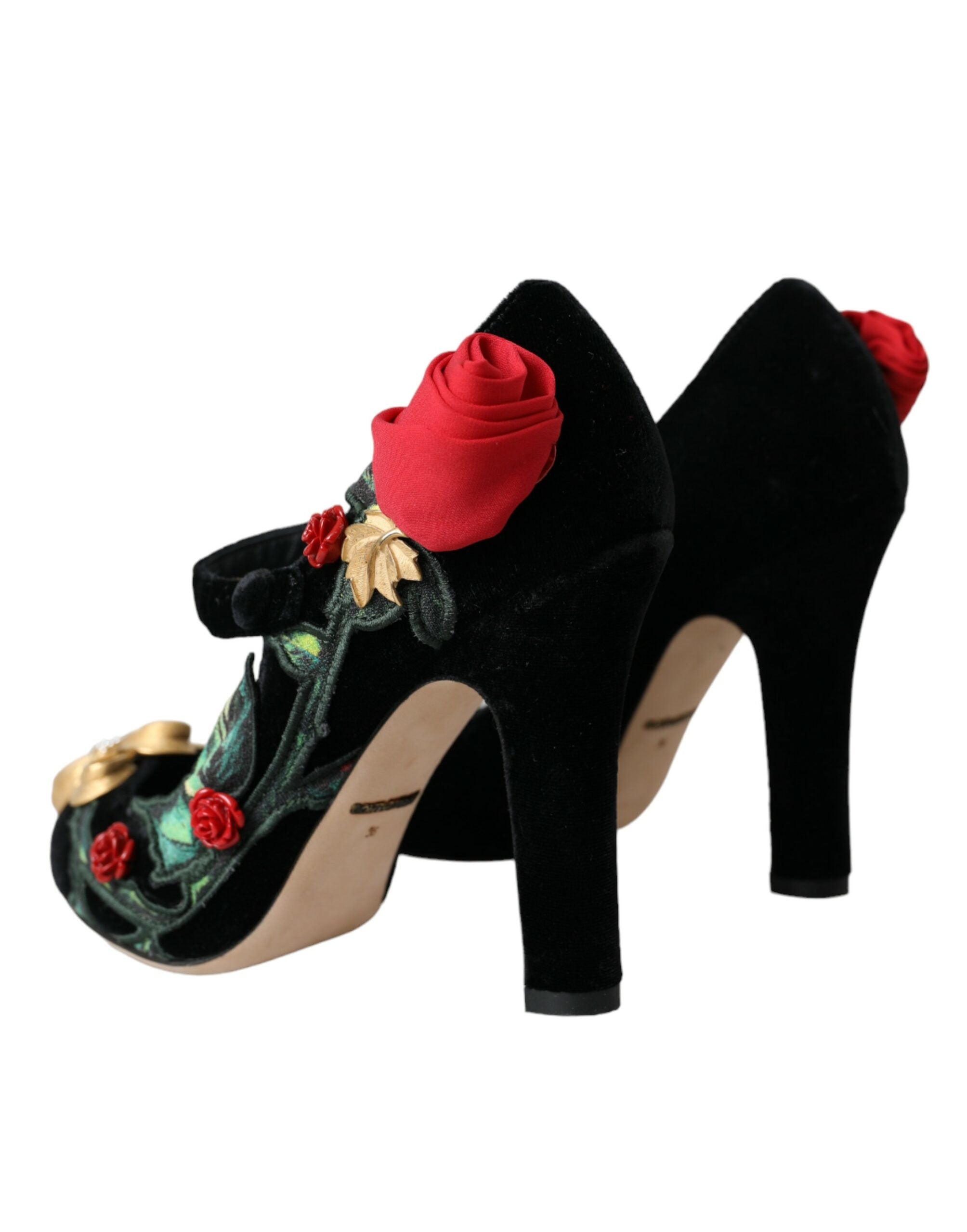 Dolce & Gabbana Black Rose Crystal Brooch Mary Jane Shoes-4