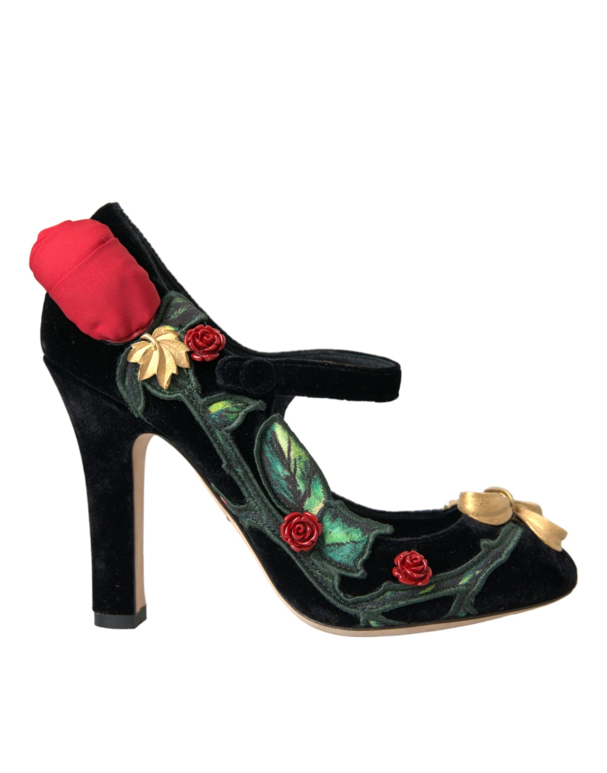 Dolce & Gabbana Black Rose Crystal Brooch Mary Jane Shoes-1