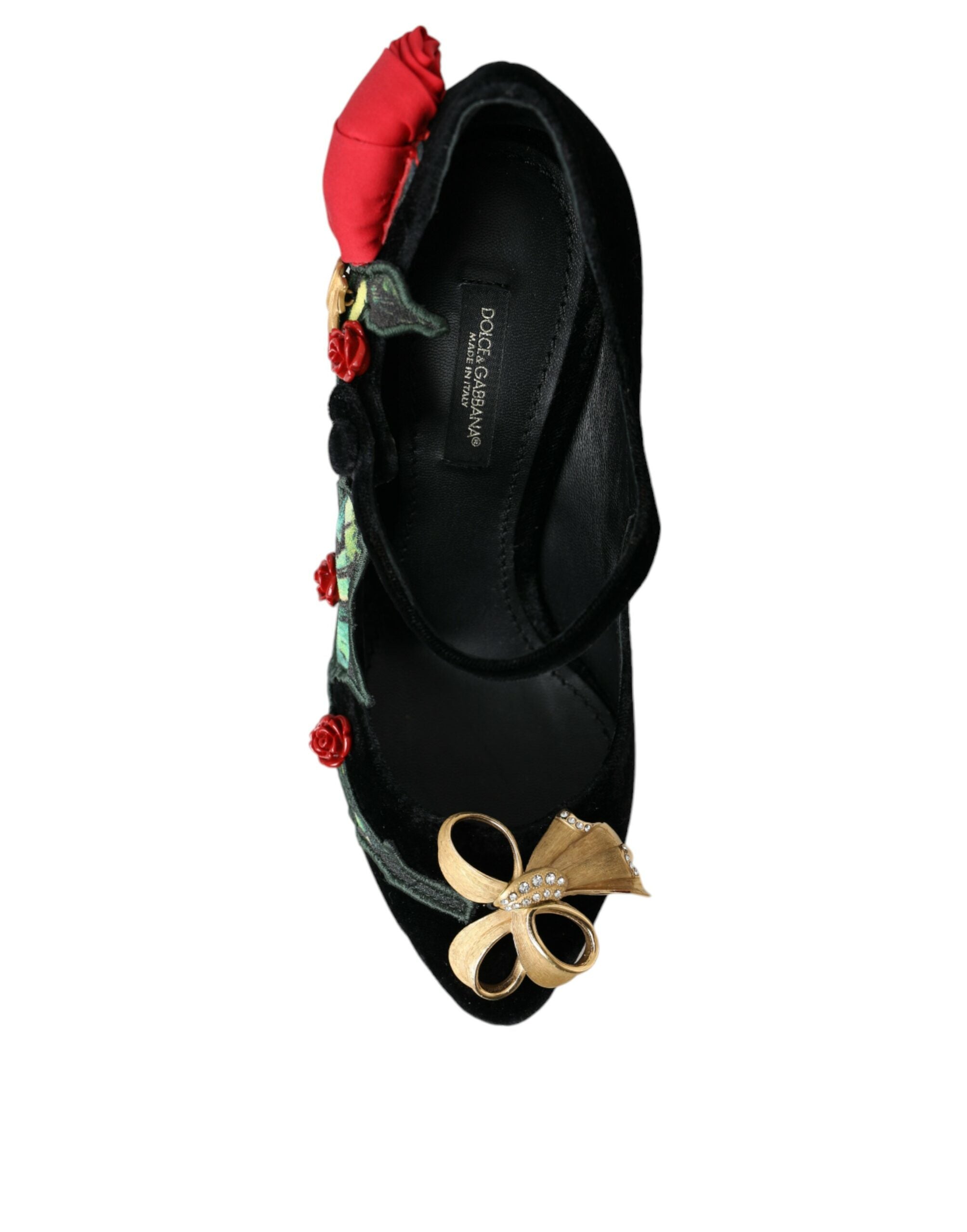 Dolce & Gabbana Black Rose Crystal Brooch Mary Jane Shoes-8
