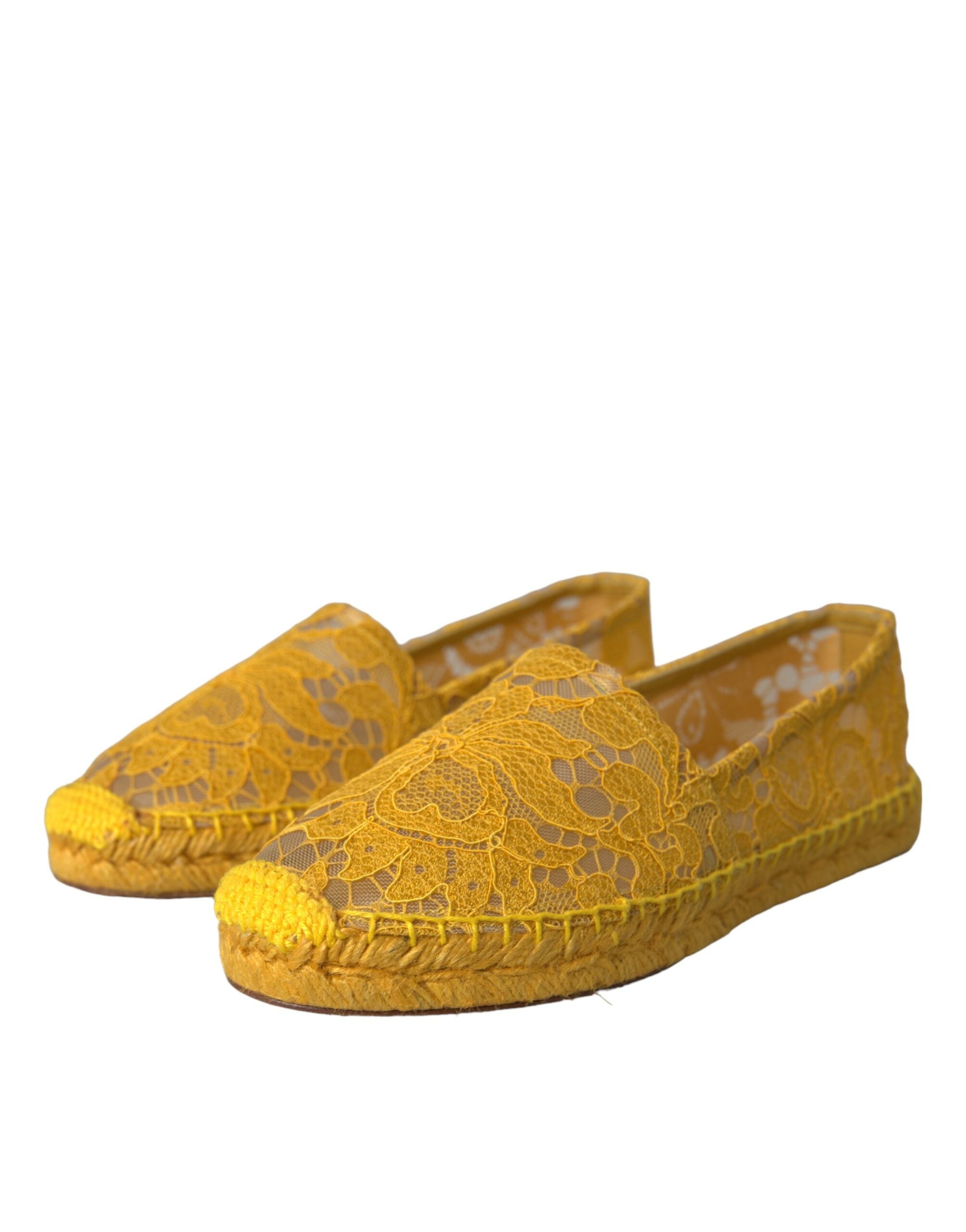 Dolce & Gabbana Yellow Taormina Lace Espadrille Loafers Flats Shoes-2