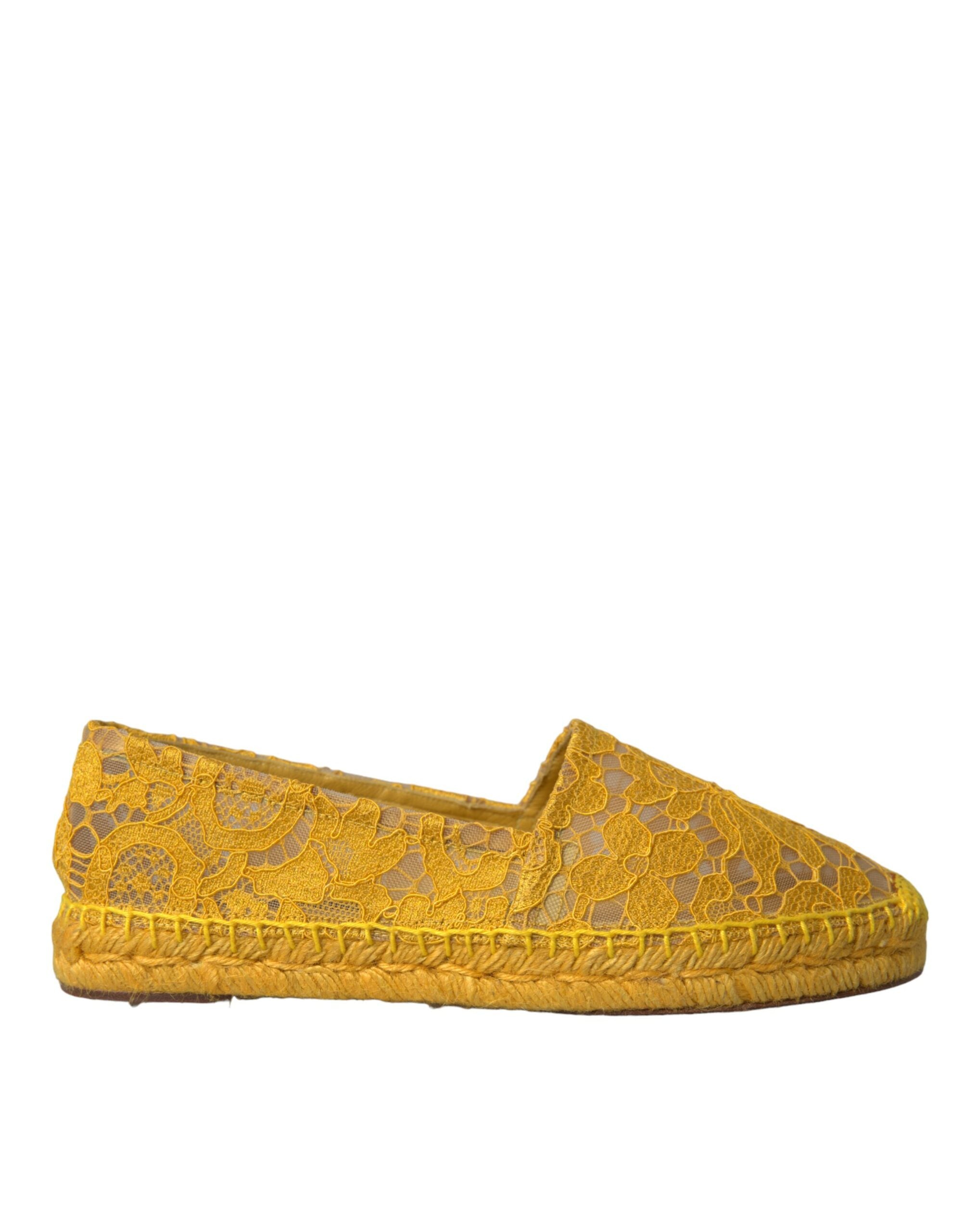 Dolce & Gabbana Yellow Taormina Lace Espadrille Loafers Flats Shoes-1