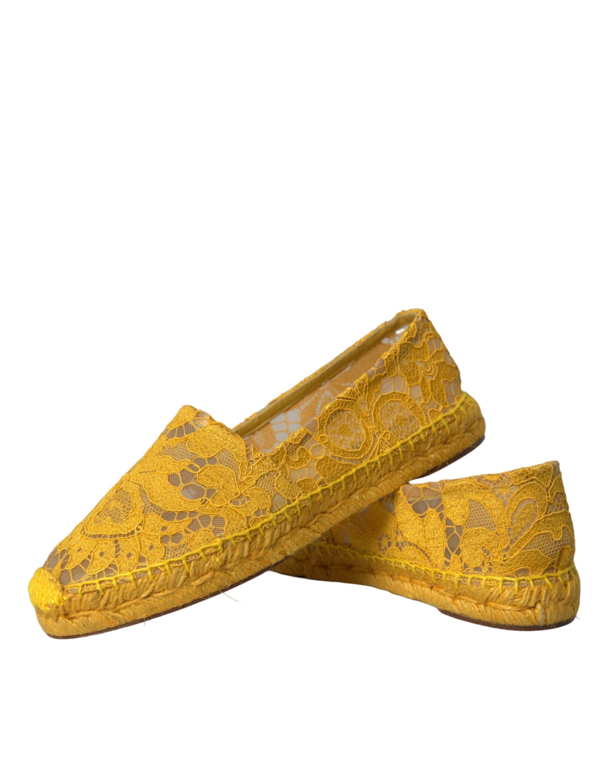 Dolce & Gabbana Yellow Taormina Lace Espadrille Loafers Flats Shoes-6