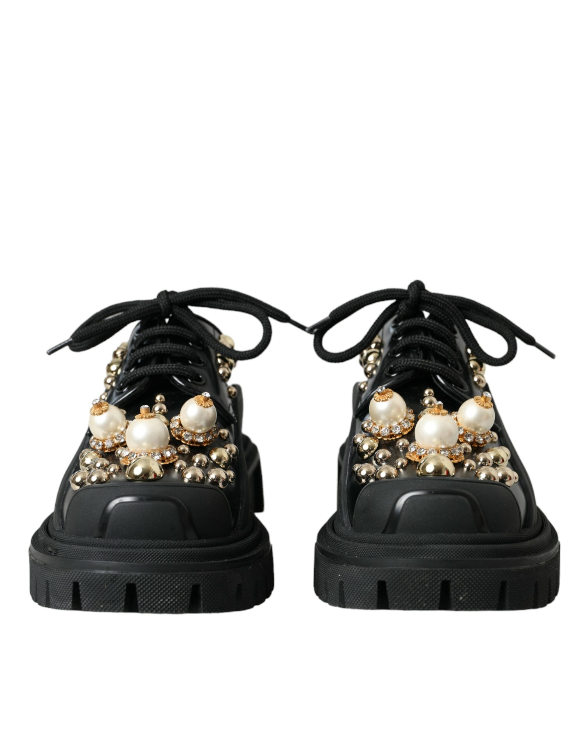Zapatos Derby de trekking de cuero negro con adornos de Dolce & Gabbana-2