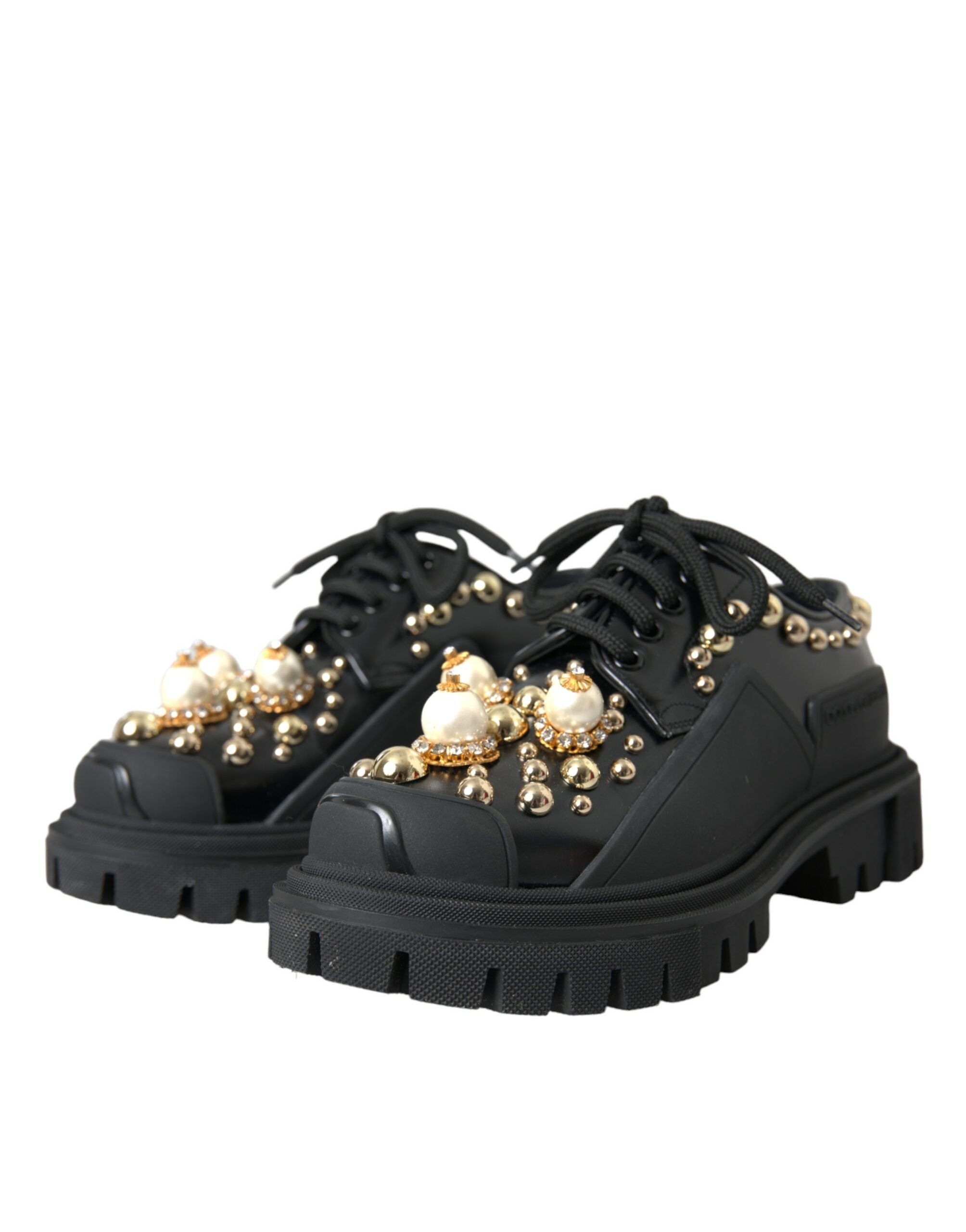 Zapatos Derby de trekking de cuero negro con adornos de Dolce & Gabbana-3