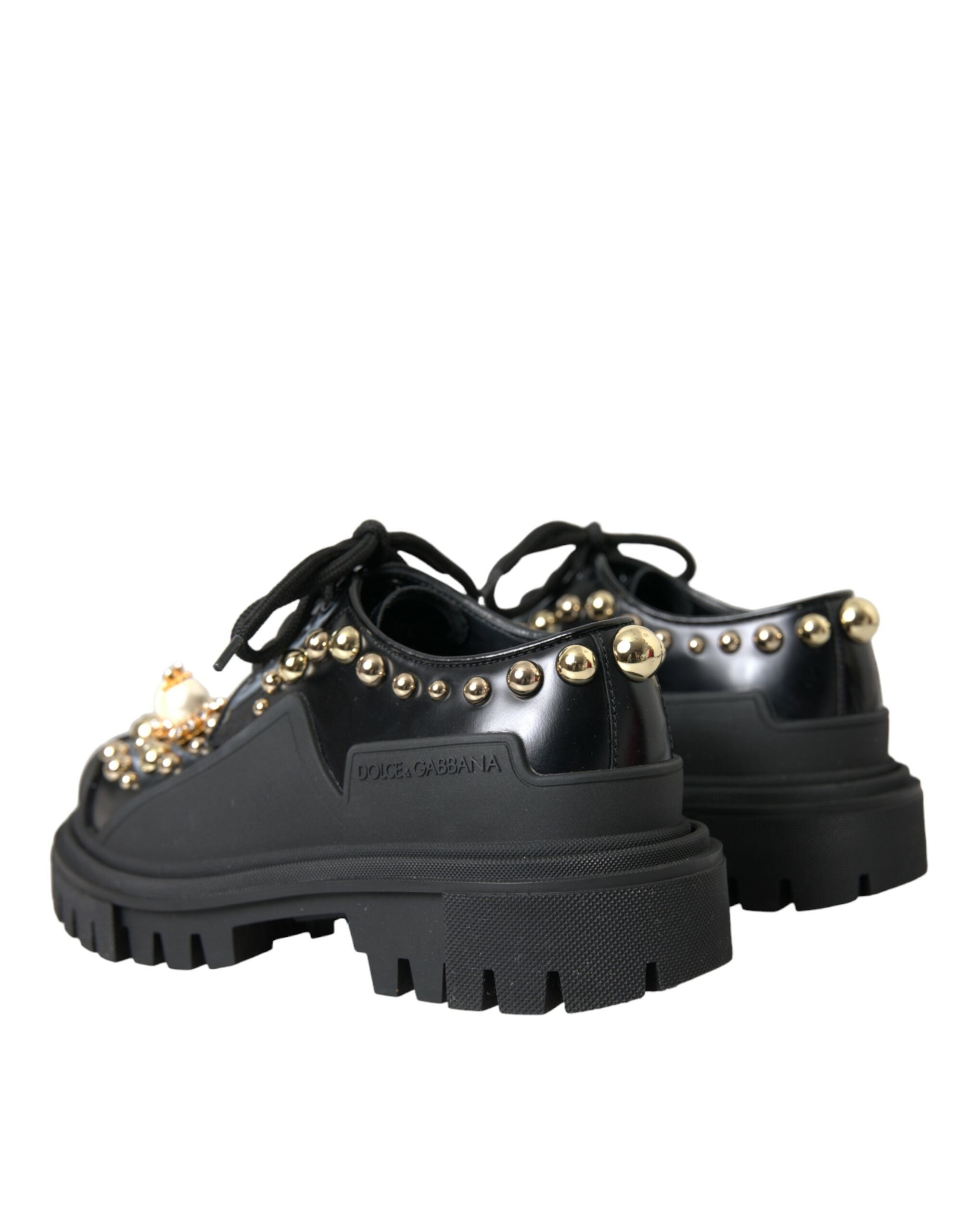 Zapatos Derby de trekking de cuero negro con adornos de Dolce & Gabbana-4