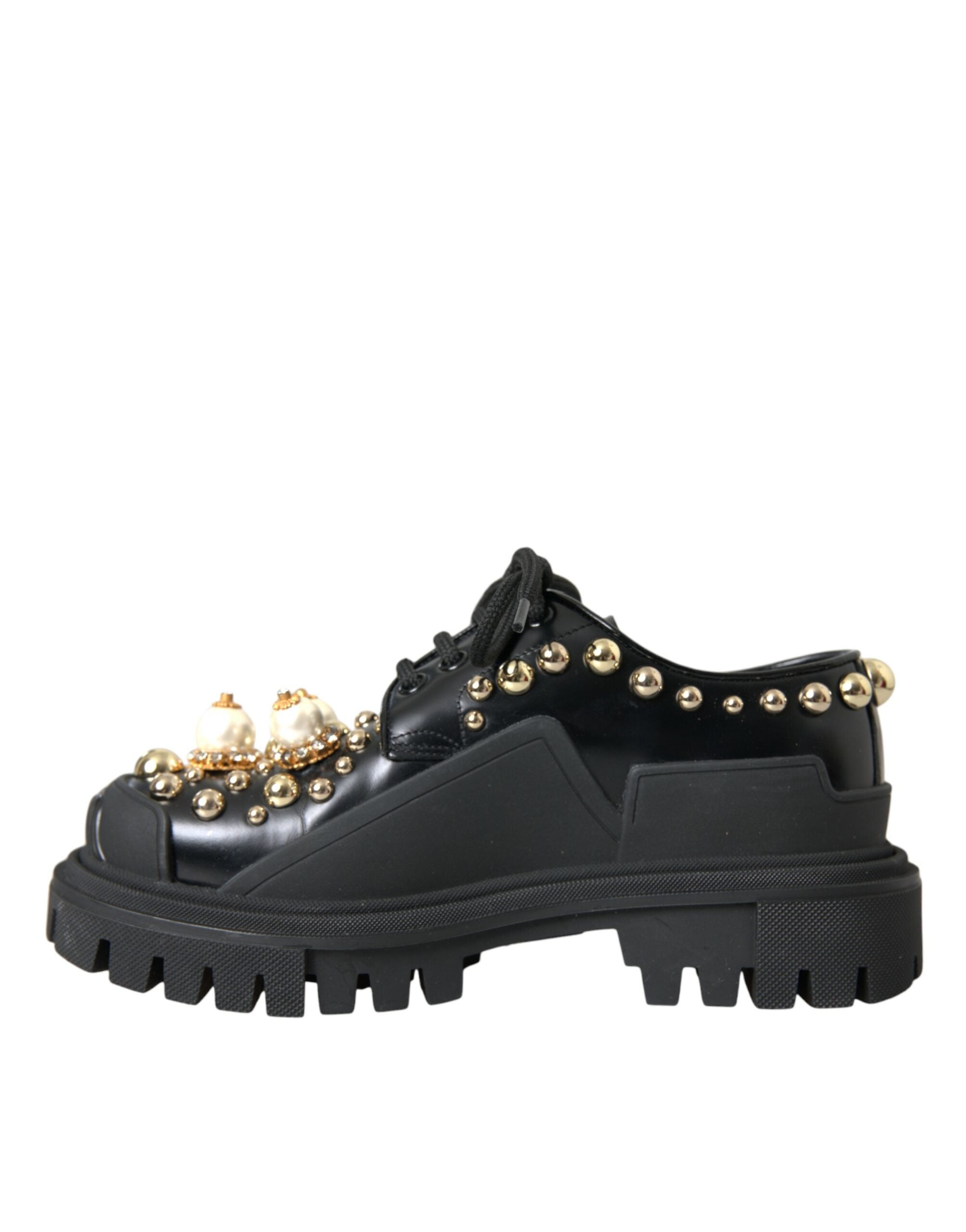 Zapatos Derby de trekking de cuero negro con adornos de Dolce & Gabbana-5