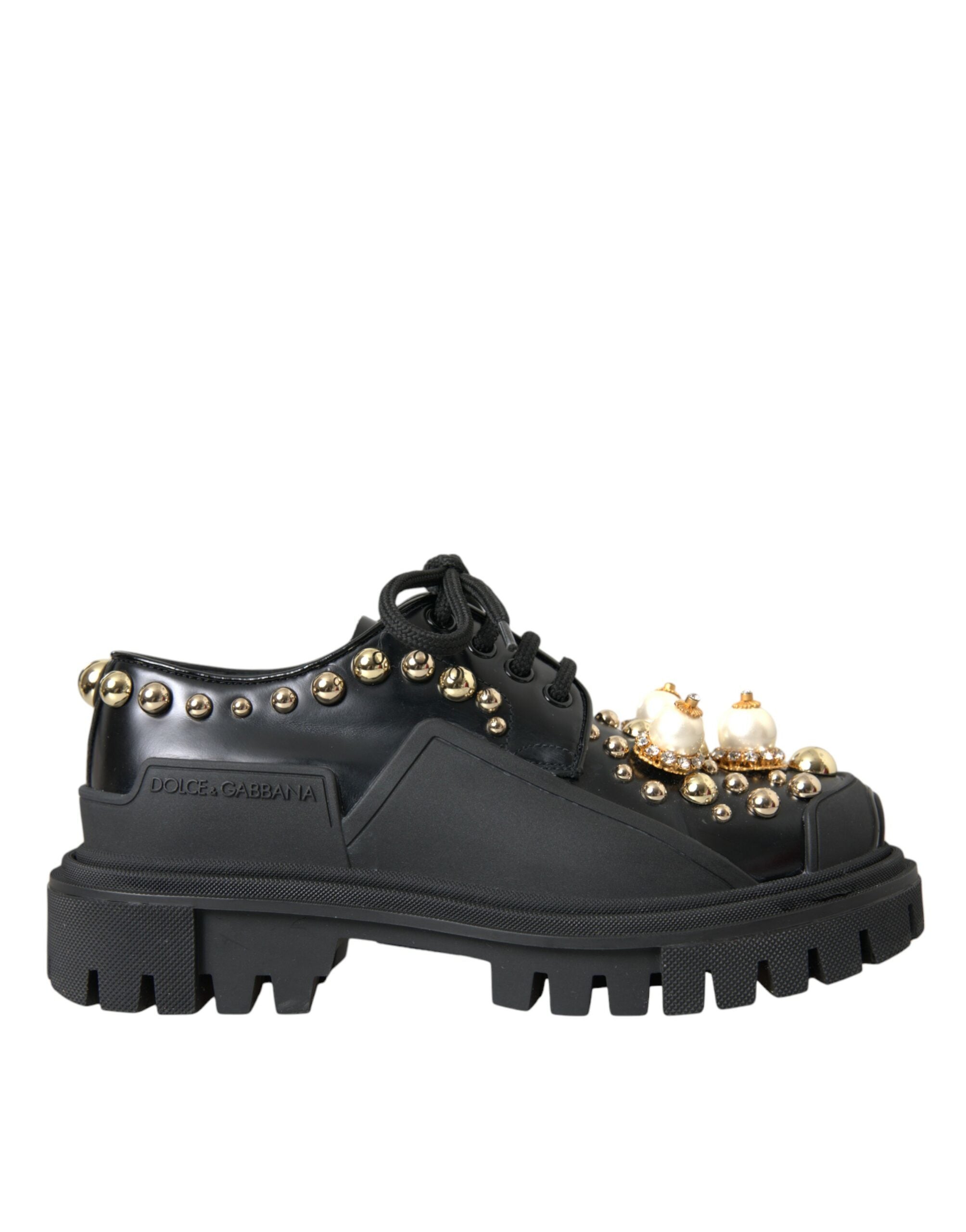 Zapatos Derby de trekking de cuero negro con adornos de Dolce & Gabbana-1