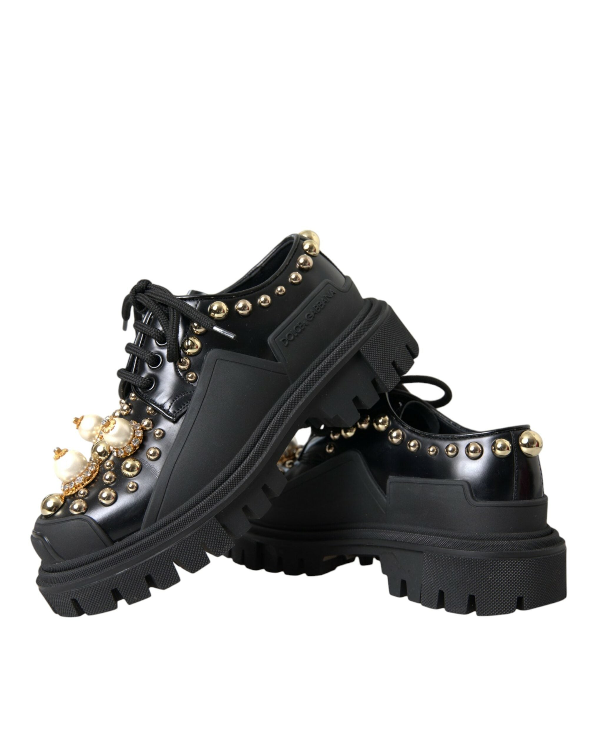 Zapatos Derby de trekking de cuero negro con adornos de Dolce & Gabbana-7
