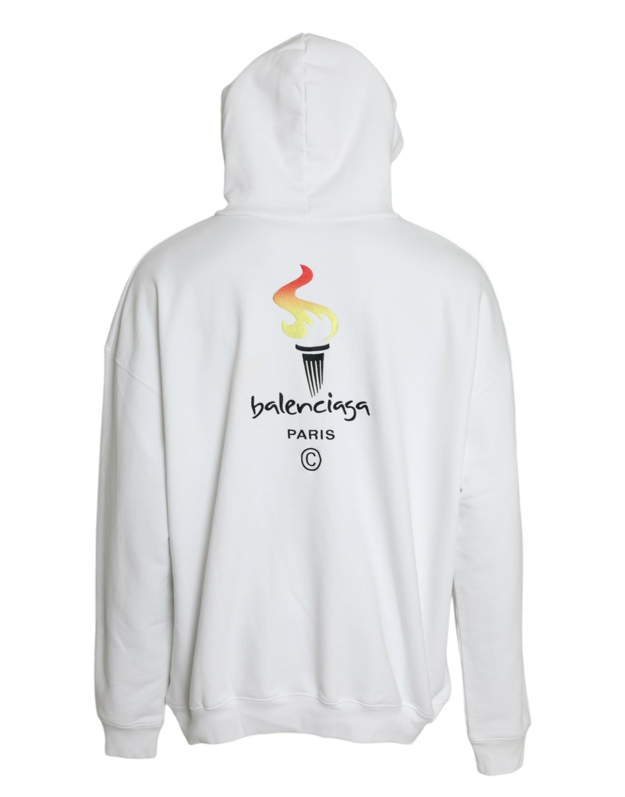 Balenciaga White Cotton Logo Hooded Sweatshirt Pullover-3