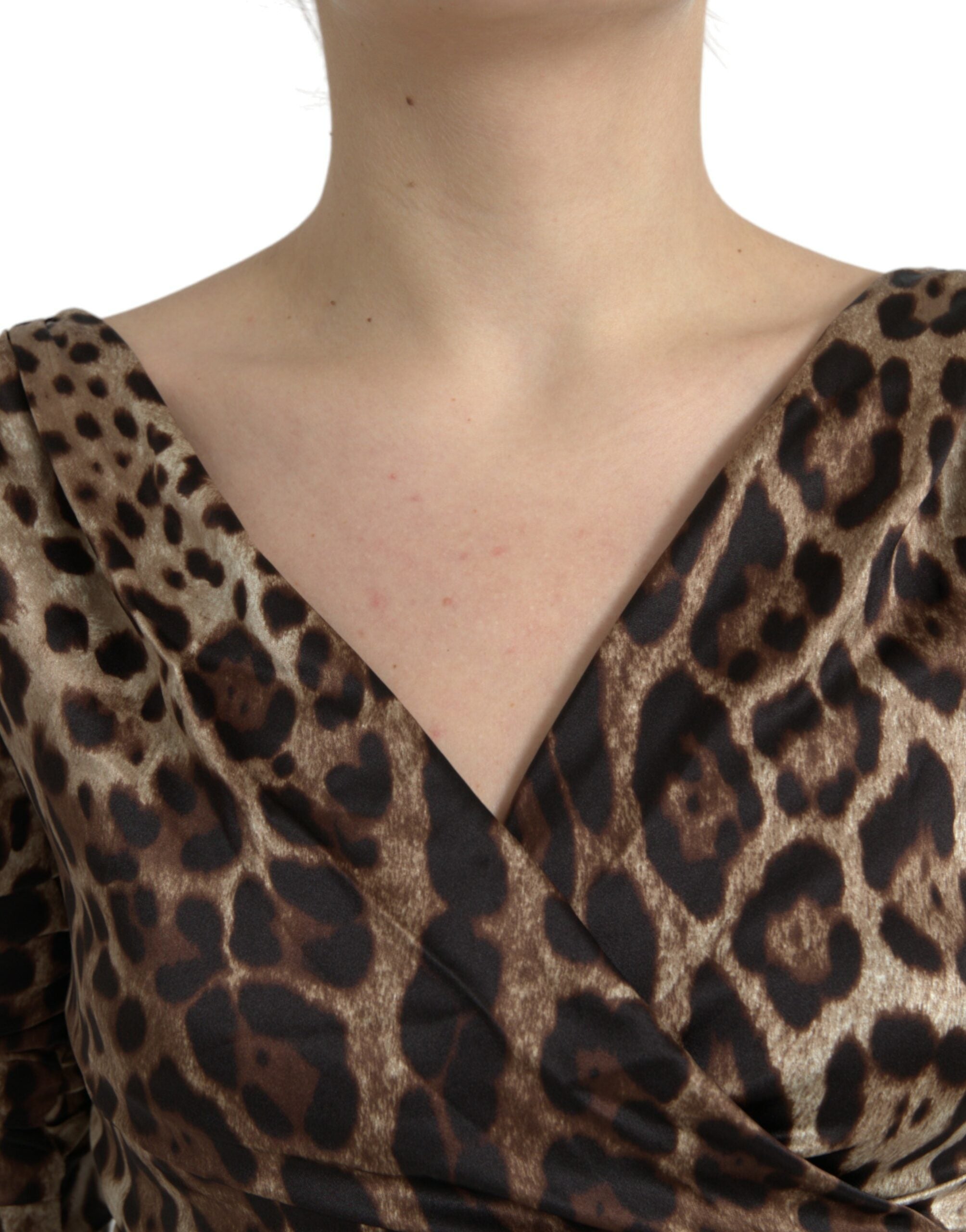 Dolce & Gabbana Brown Leopard Print Bodycon Midi Dress with V-Neck-5