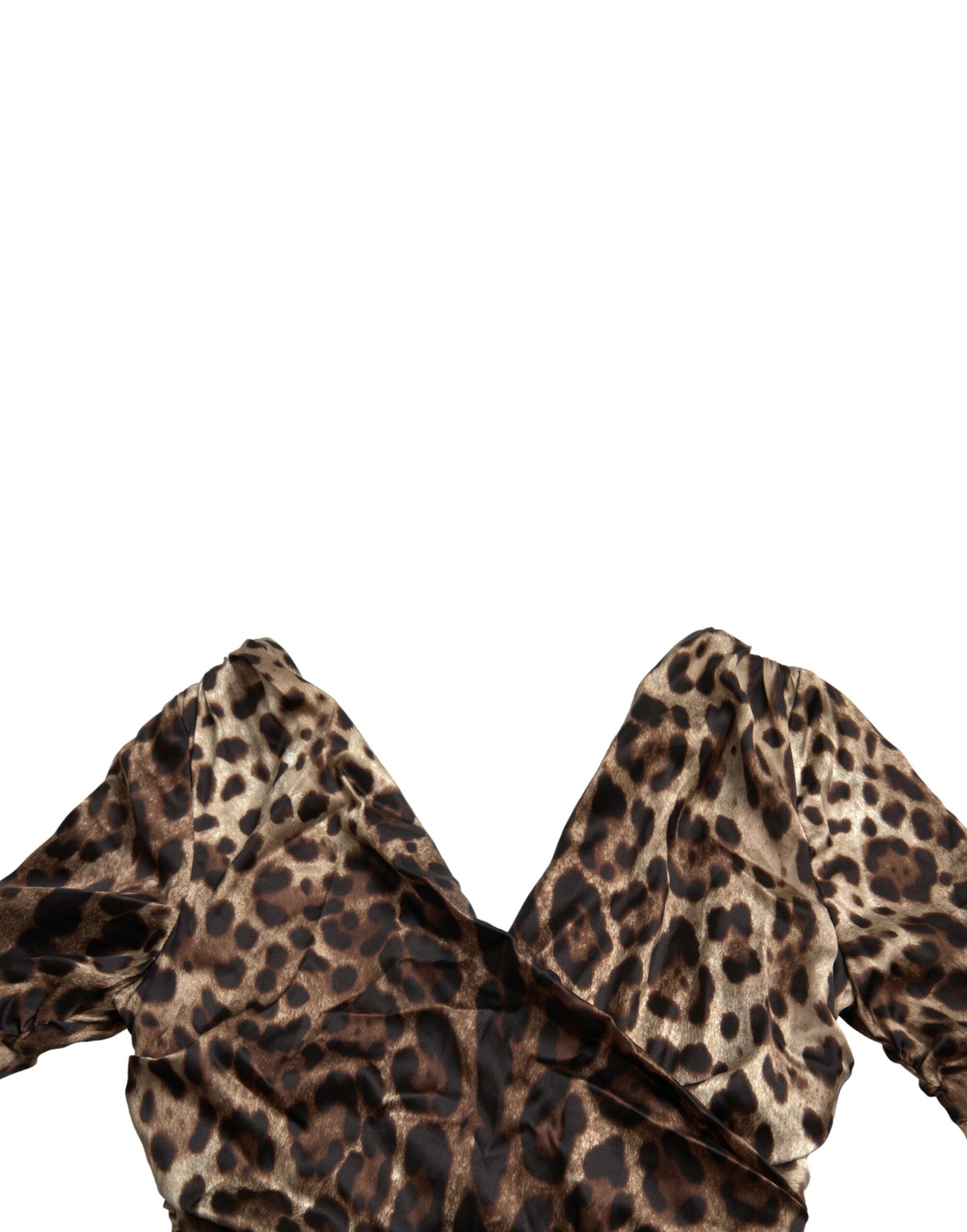 Dolce & Gabbana Brown Leopard Print Bodycon Midi Dress with V-Neck-7