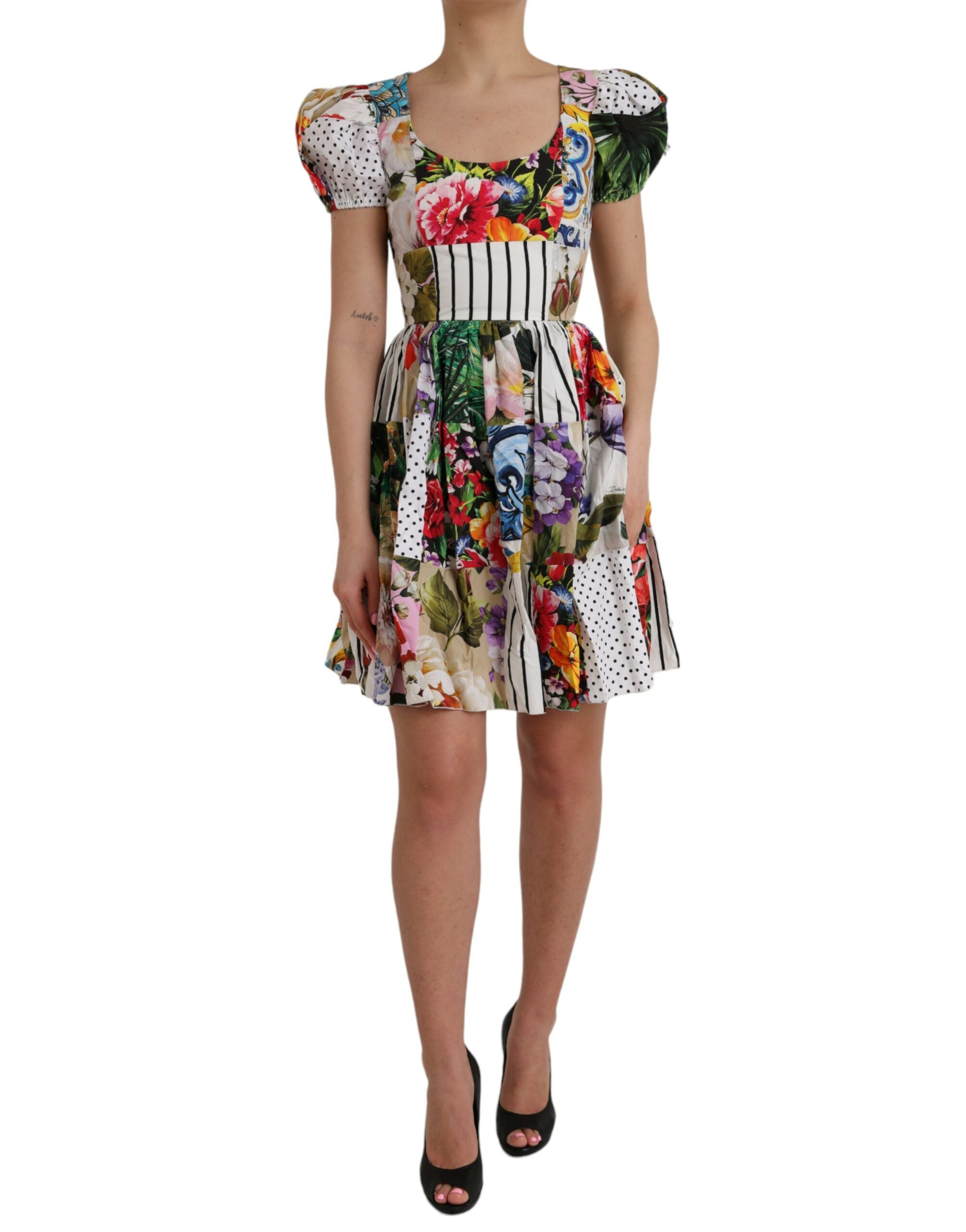 Vestido mini de algodón con patchwork multicolor de Dolce & Gabbana Aline-2