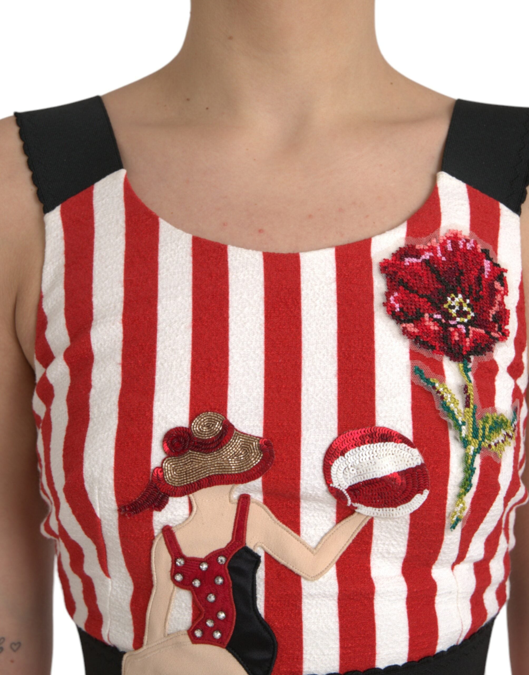 Dolce & Gabbana Red and white floral sleeveless midi dress-2