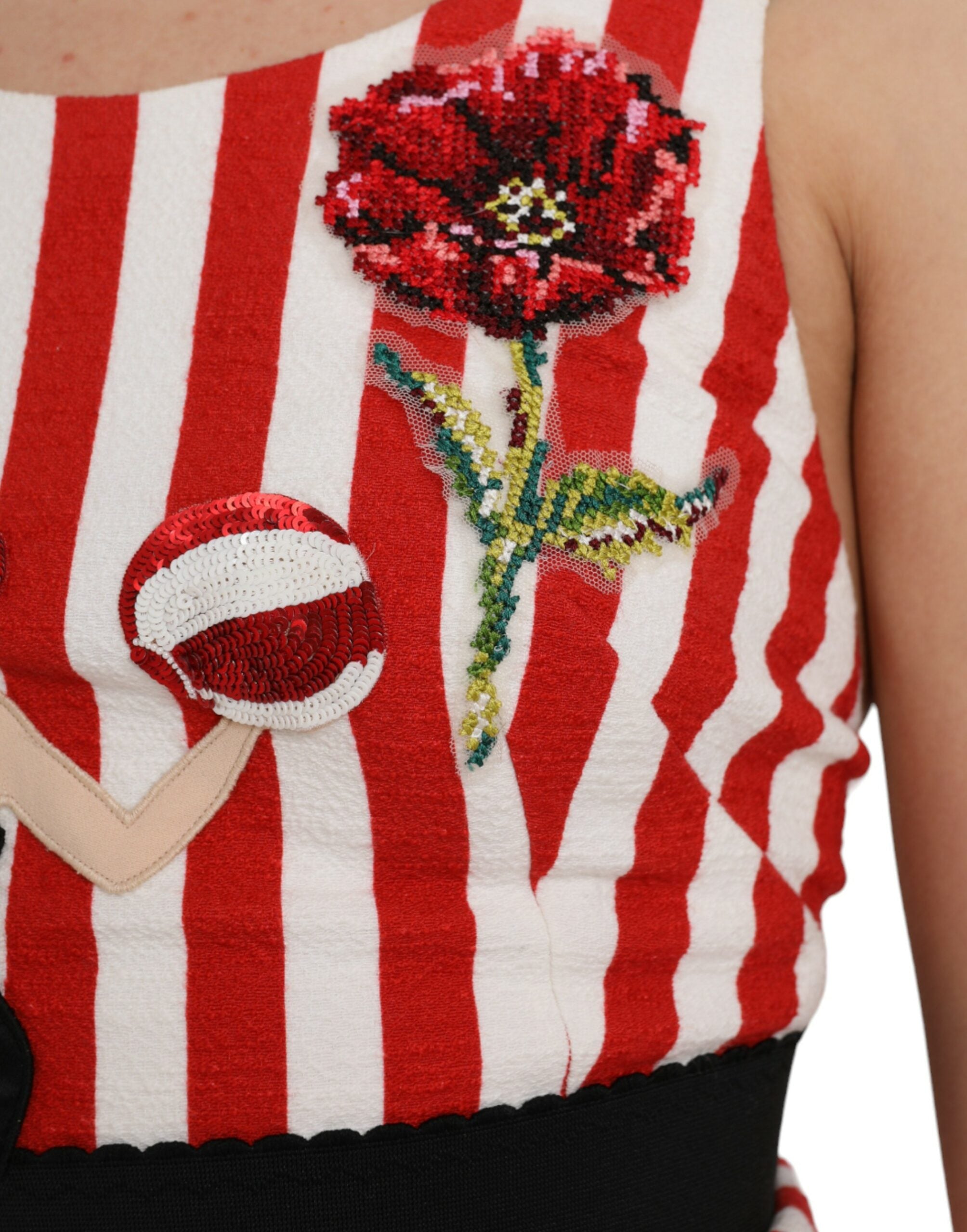 Dolce & Gabbana Red and white floral sleeveless midi dress-3