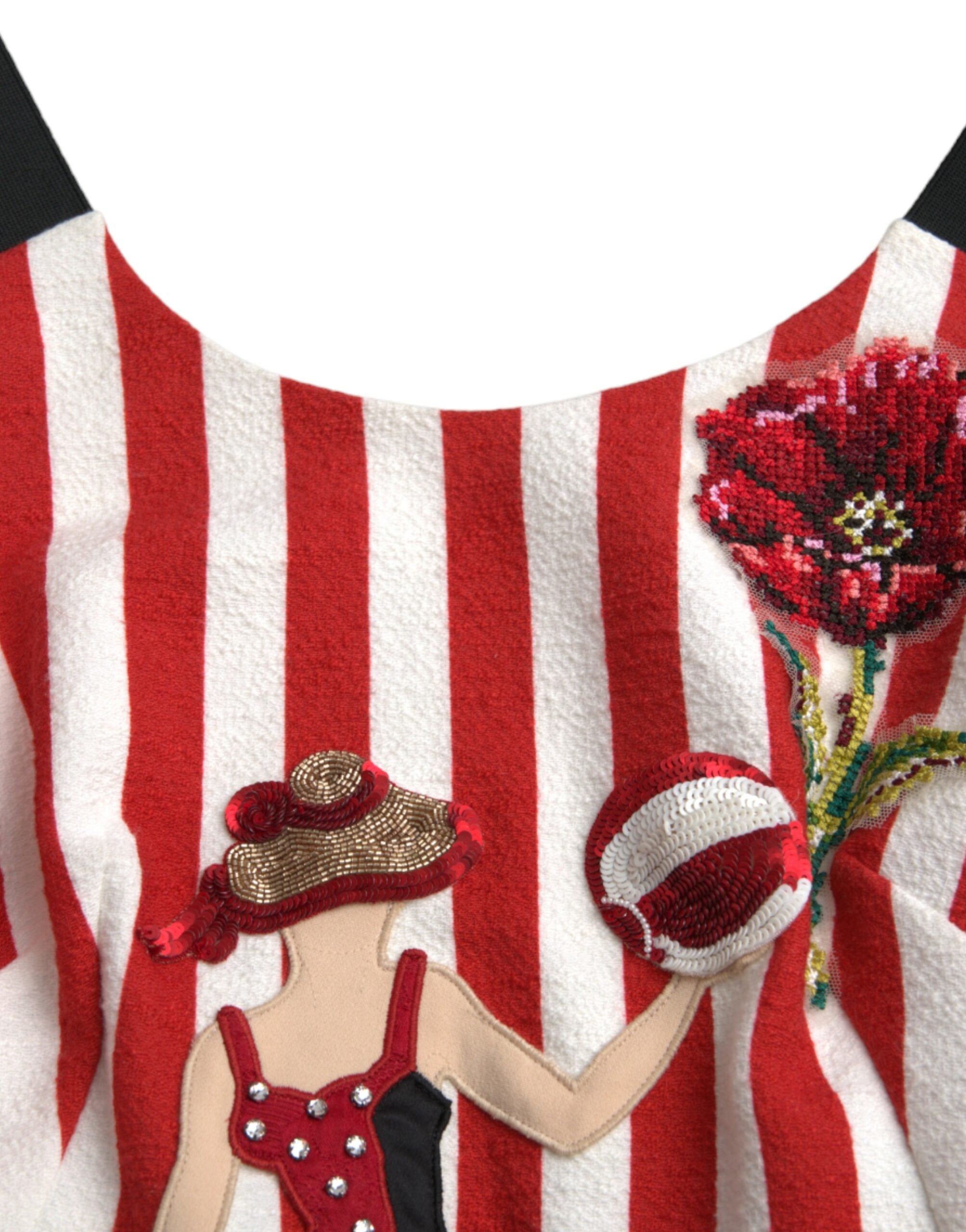 Dolce & Gabbana Red and white floral sleeveless midi dress-5