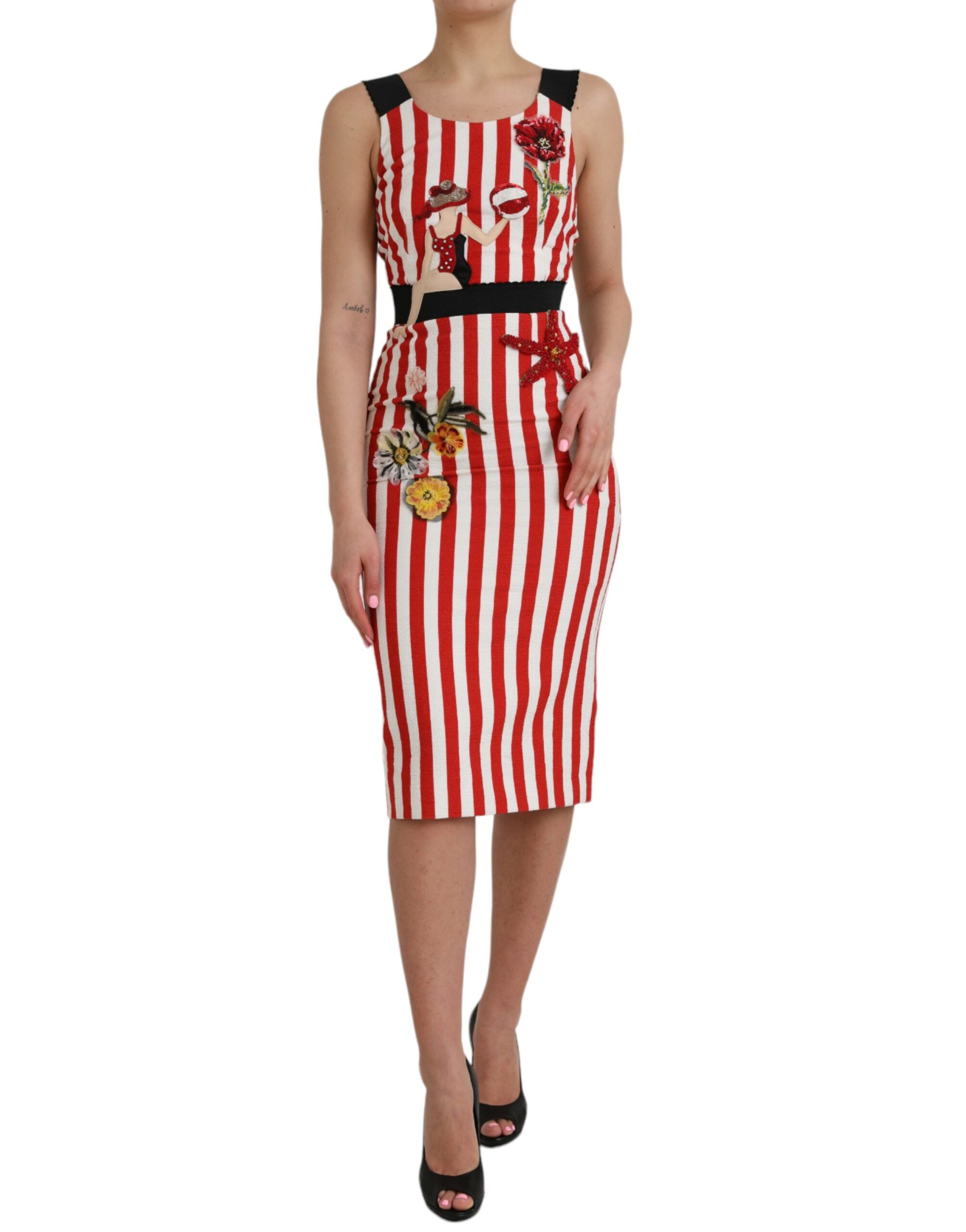 Dolce & Gabbana Red and white floral sleeveless midi dress