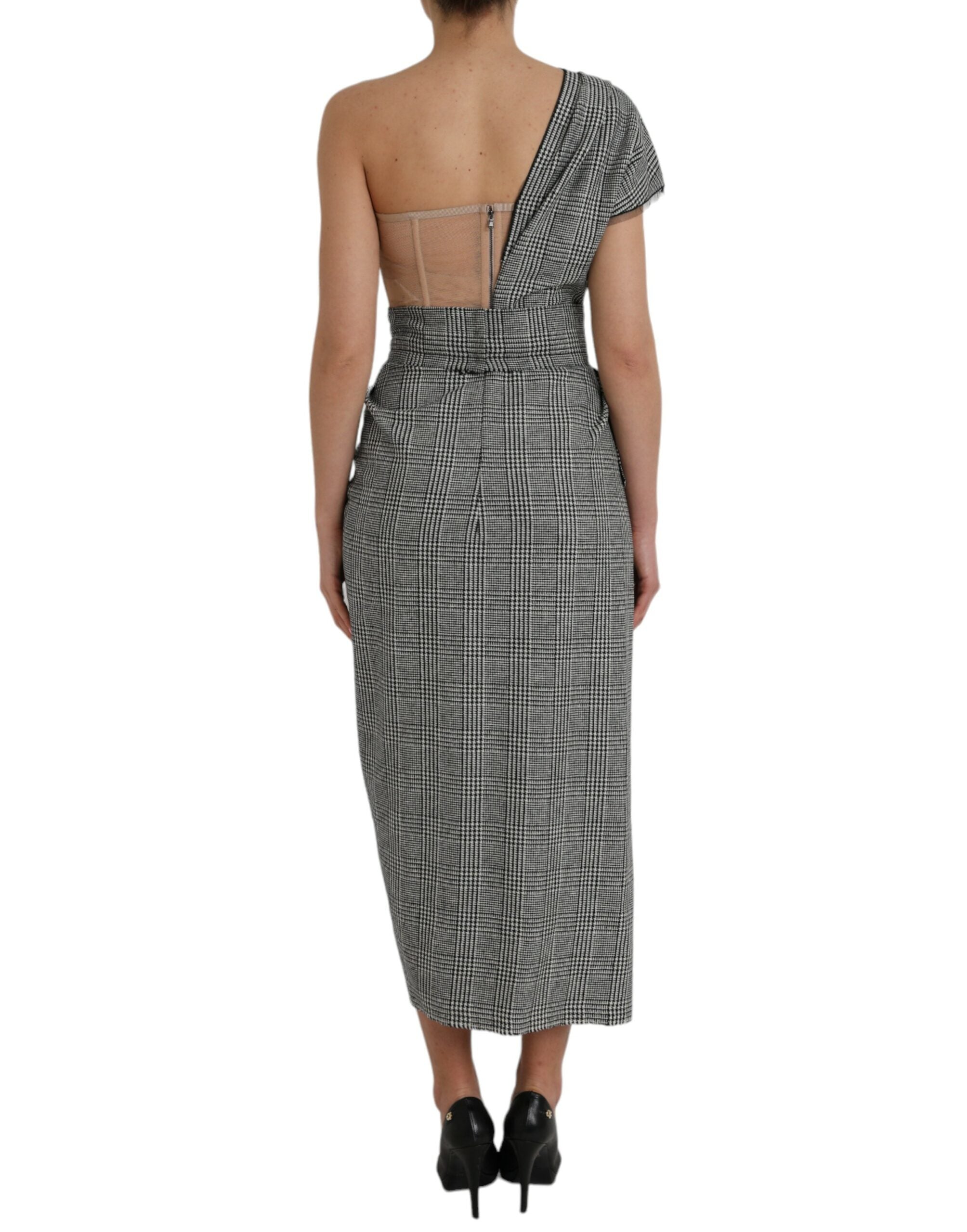 Dolce & Gabbana Grey Beige Layered Maxi Dress with One Shoulder-4