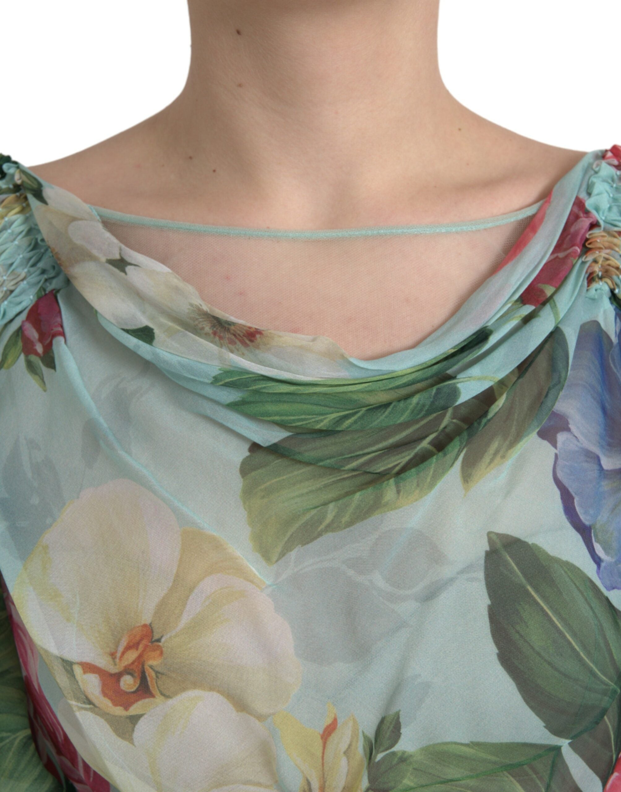 Dolce & Gabbana Blaues gestuftes Maxikleid mit Blumendruck-5
