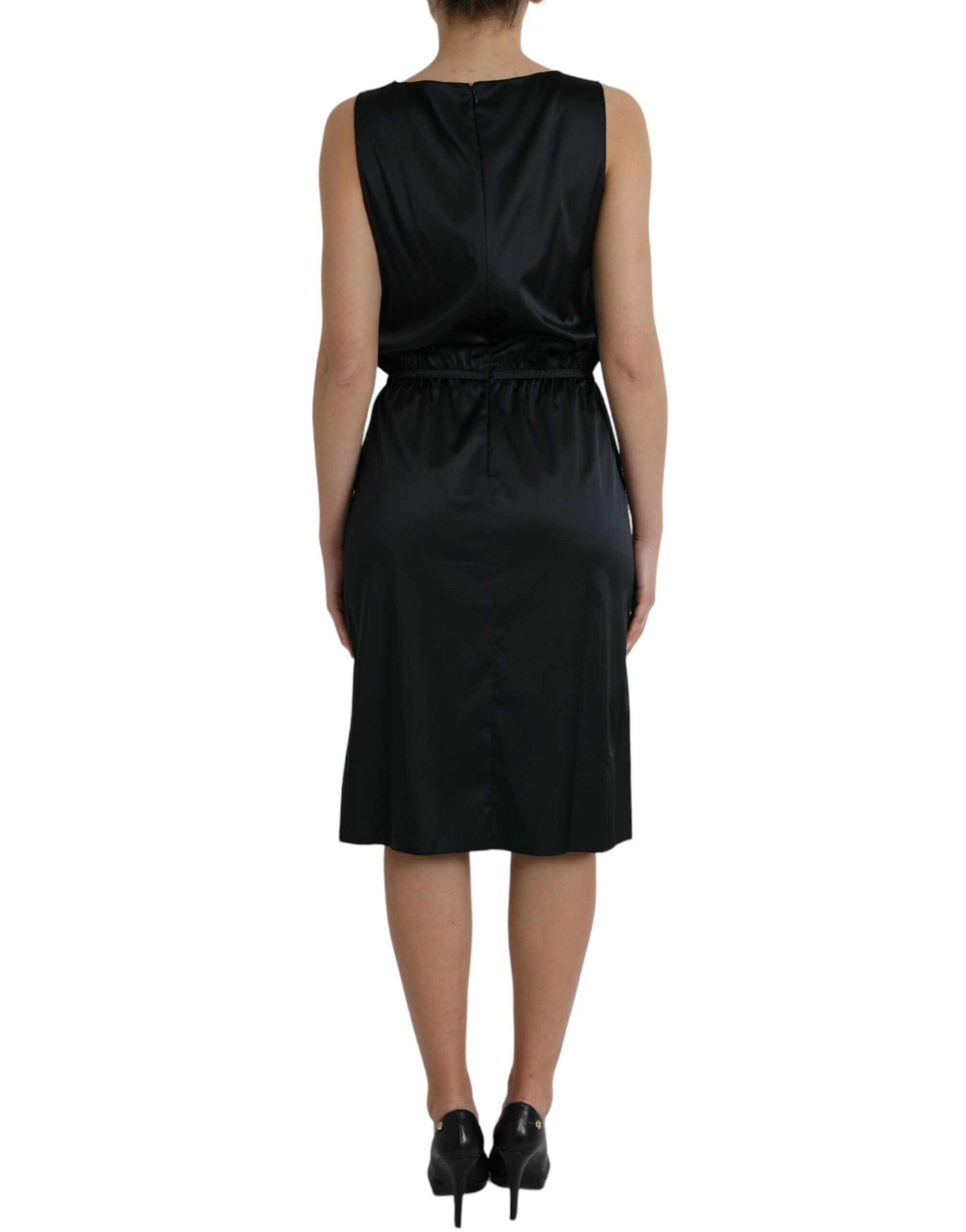 Dolce & Gabbana Black polyester midi dress with lace trim-4