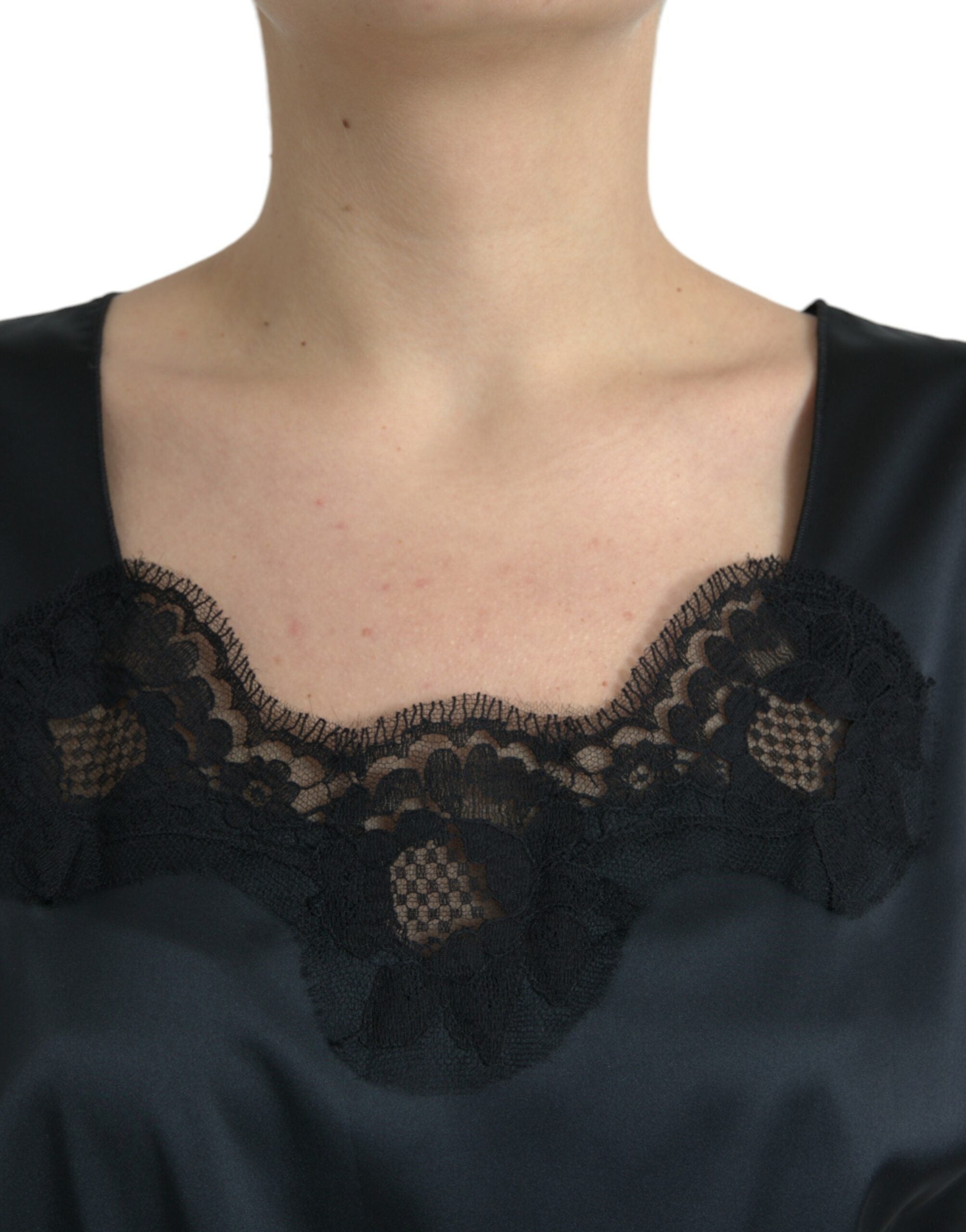 Dolce & Gabbana Black polyester midi dress with lace trim-5