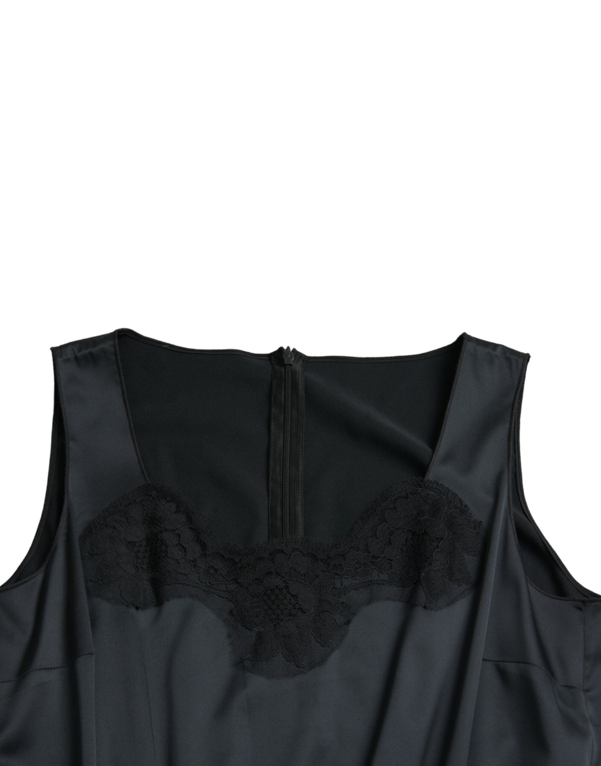 Dolce & Gabbana Black polyester midi dress with lace trim-7