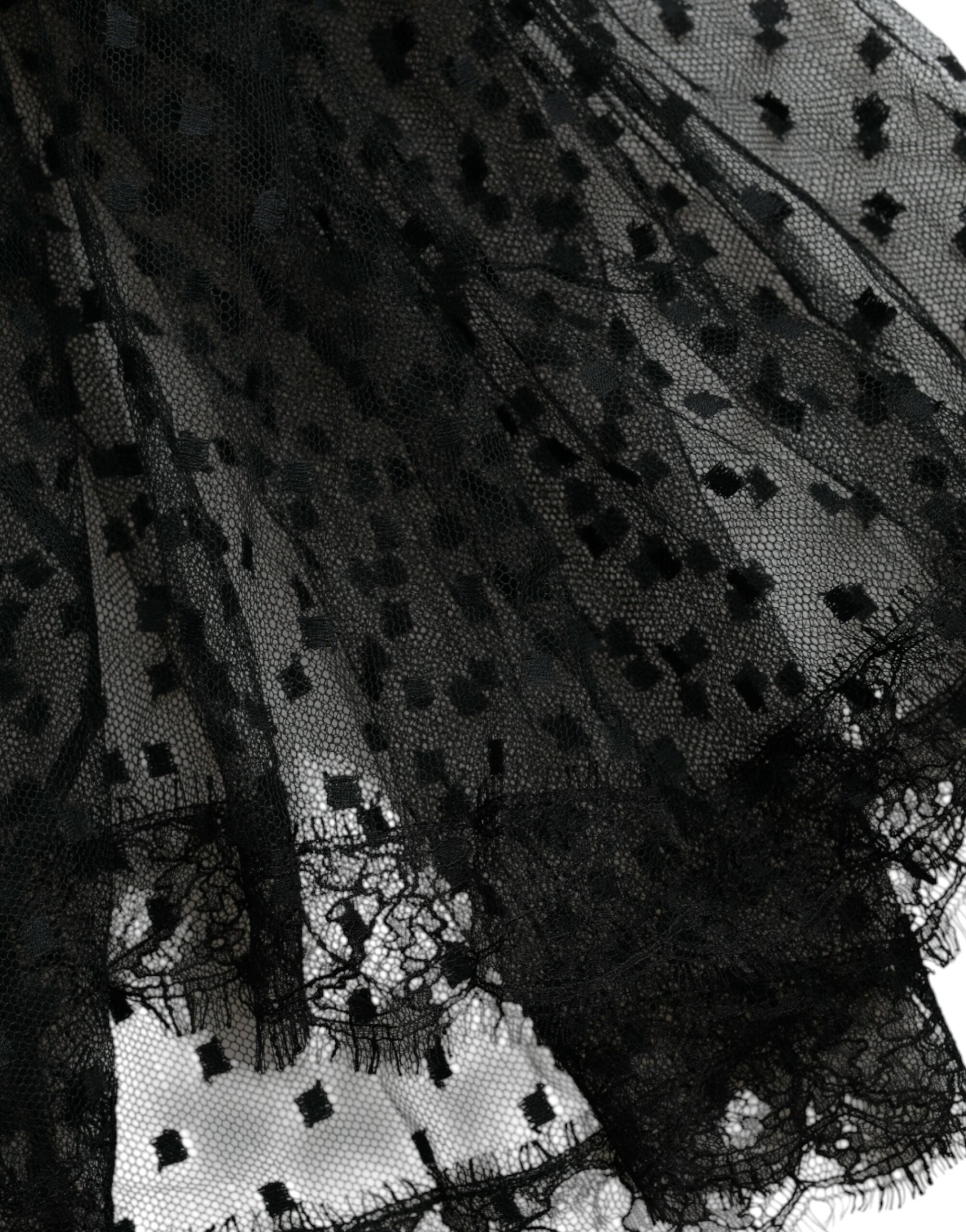 Dolce & Gabbana black nylon skirt with lace trim and high waist in A-line-6