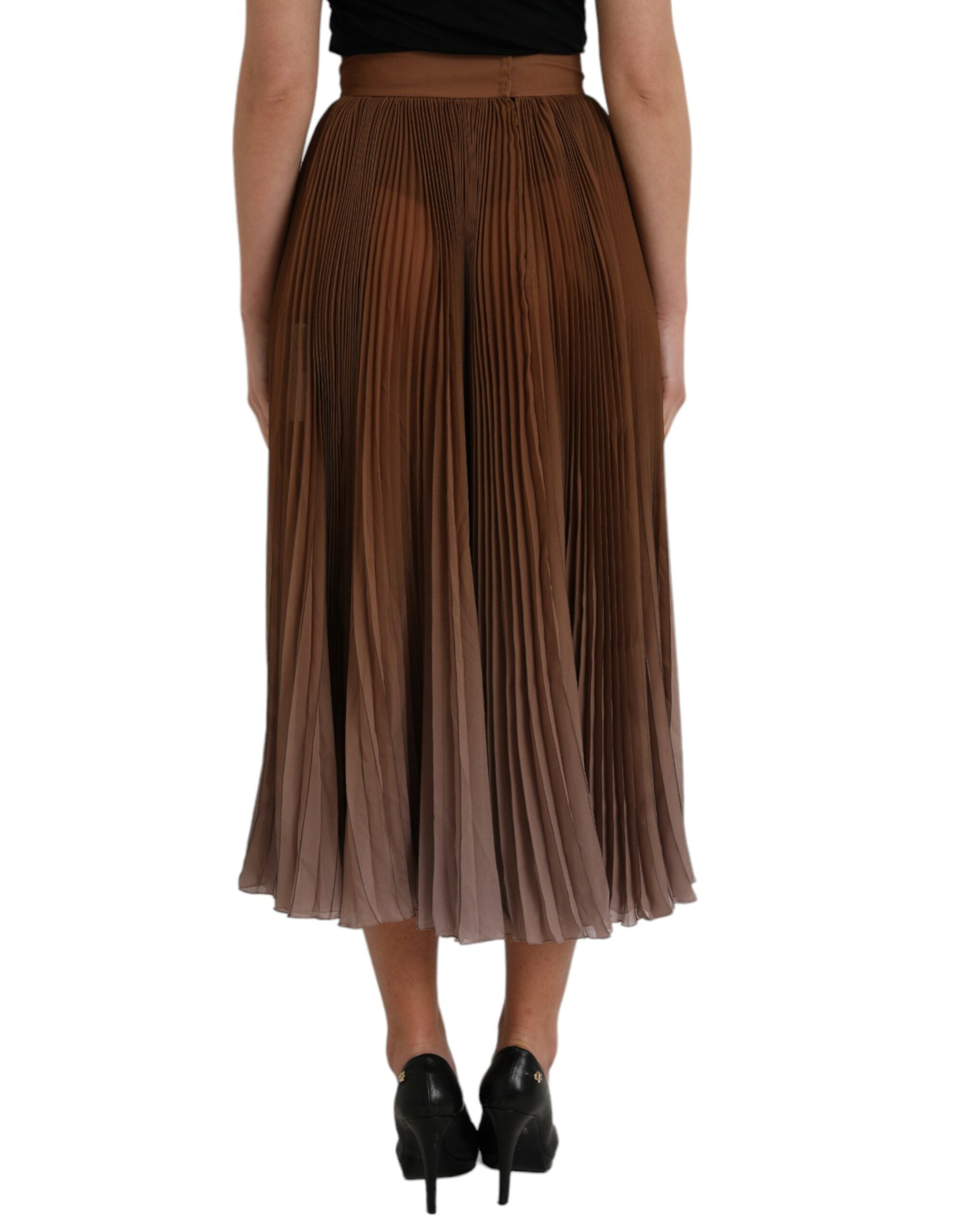 Dolce & Gabbana Brauner Polyester Faltenrock mit hoher Taille Midirock-4