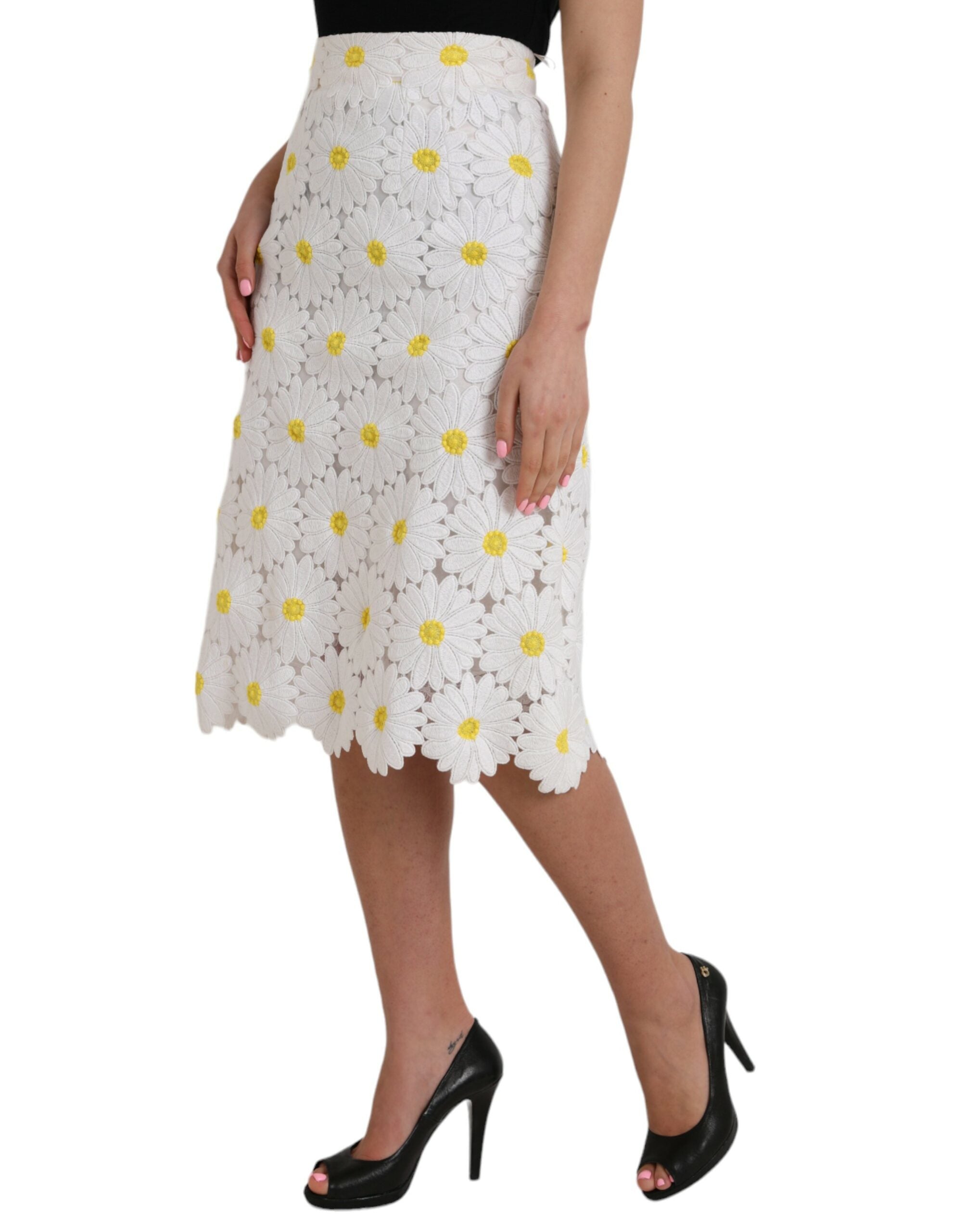 Falda tubo recta con encaje y estampado floral blanco de Dolce & Gabbana-3