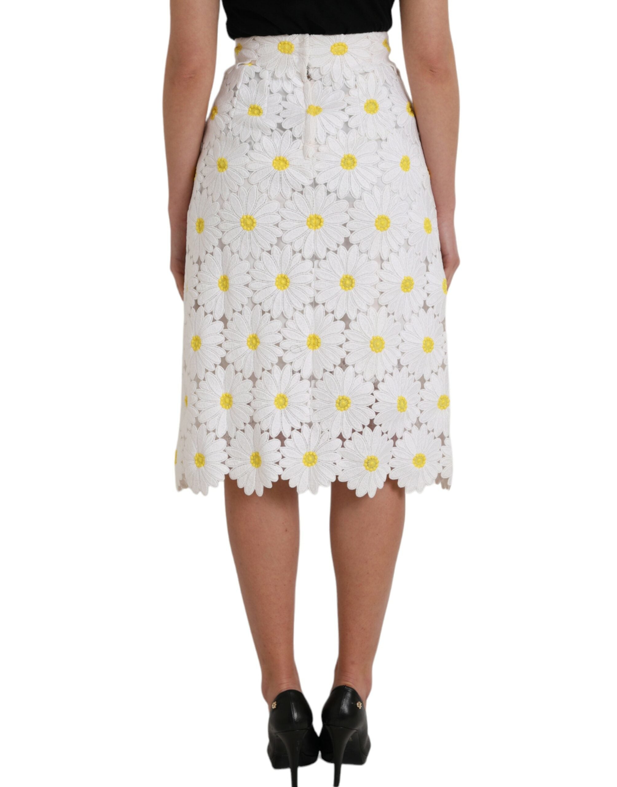 Falda tubo recta con encaje y estampado floral blanco de Dolce & Gabbana-4