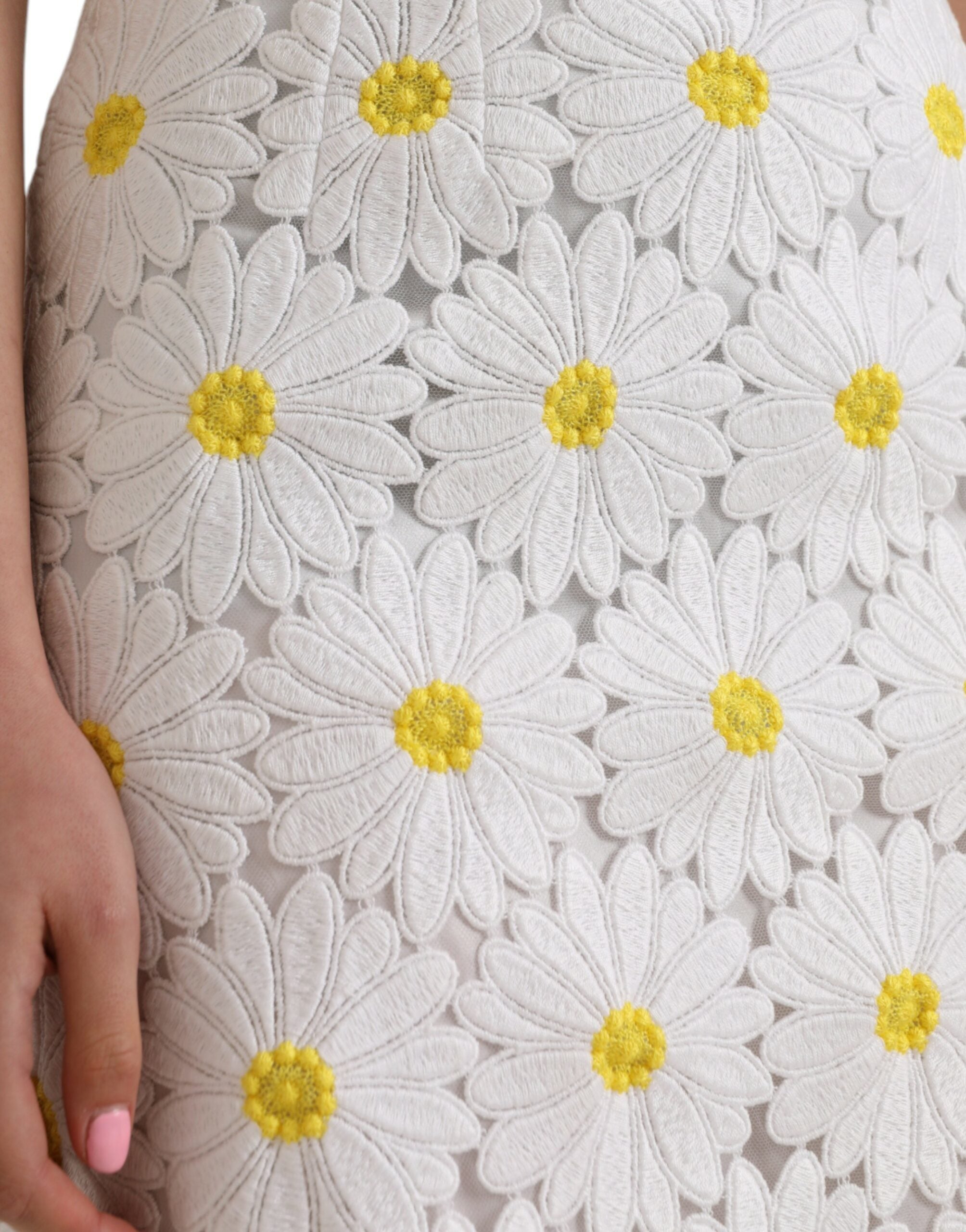 Falda tubo recta con encaje y estampado floral blanco de Dolce & Gabbana-5