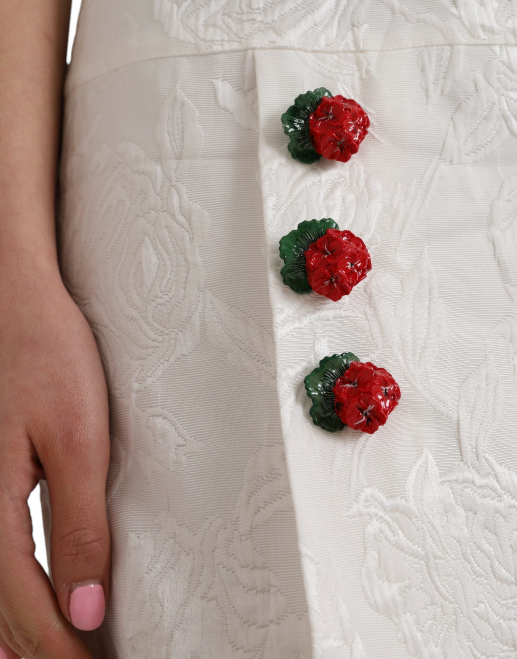 Dolce & Gabbana White Floral Brocade Mini Skirt with Embellishments-5