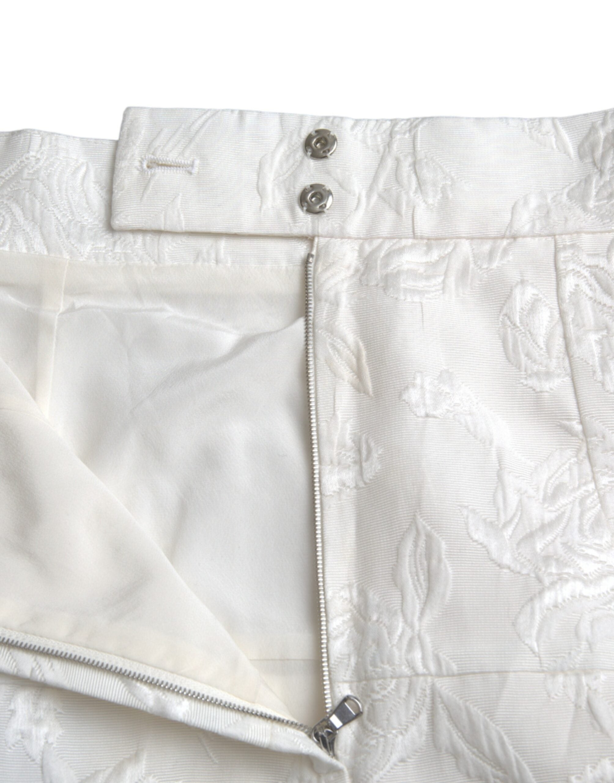 Dolce & Gabbana White Floral Brocade Mini Skirt with Embellishments-6
