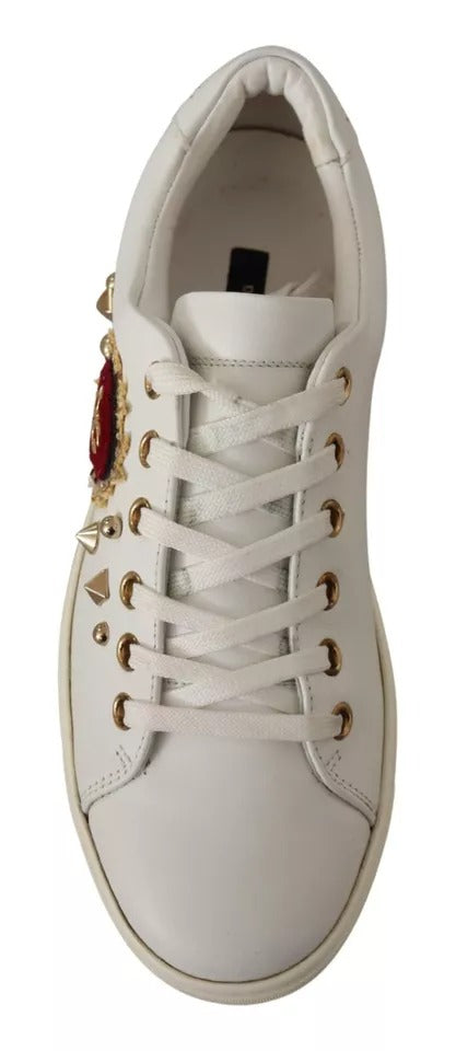 Dolce & Gabbana White Leather Gold Red Heart Sneakers Shoes-2