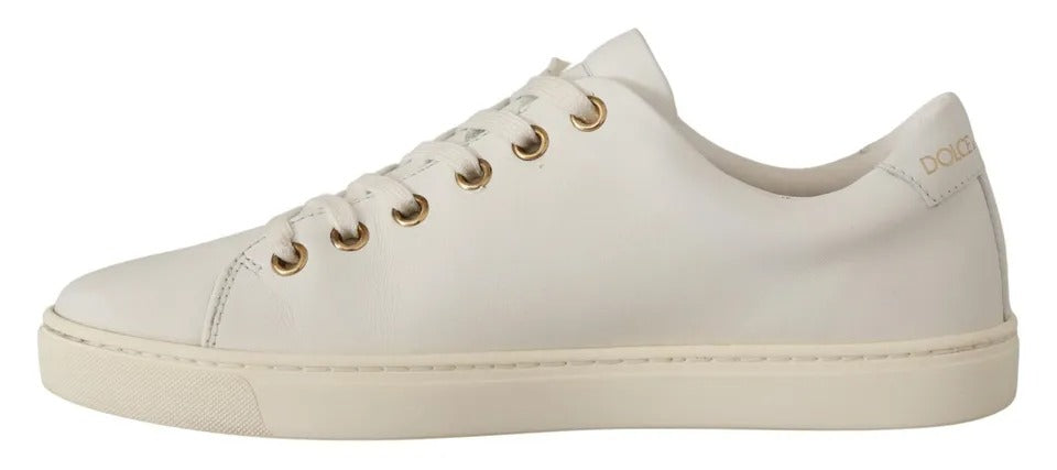 Dolce & Gabbana White Leather Gold Red Heart Sneakers Shoes-4